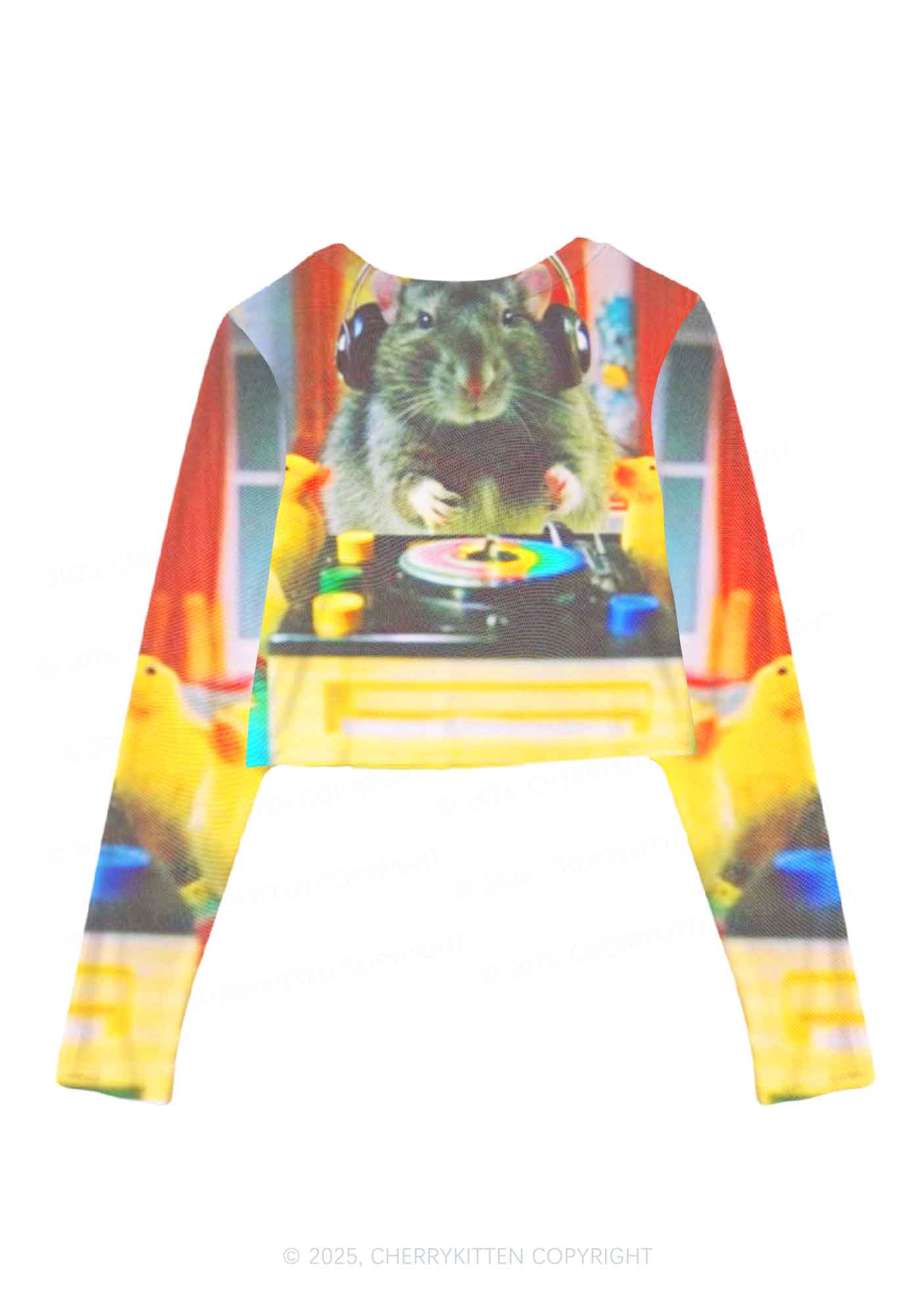 DJ Rat Duck Y2K Mesh Long Sleeve Crop Top Cherrykitten - Image 2