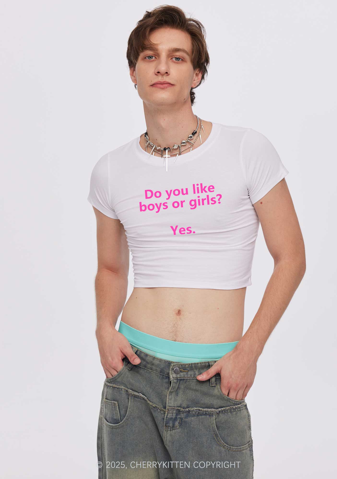 Do You Like Boys Or Girls Pride Y2K Baby Tee Cherrykitten - Image 2
