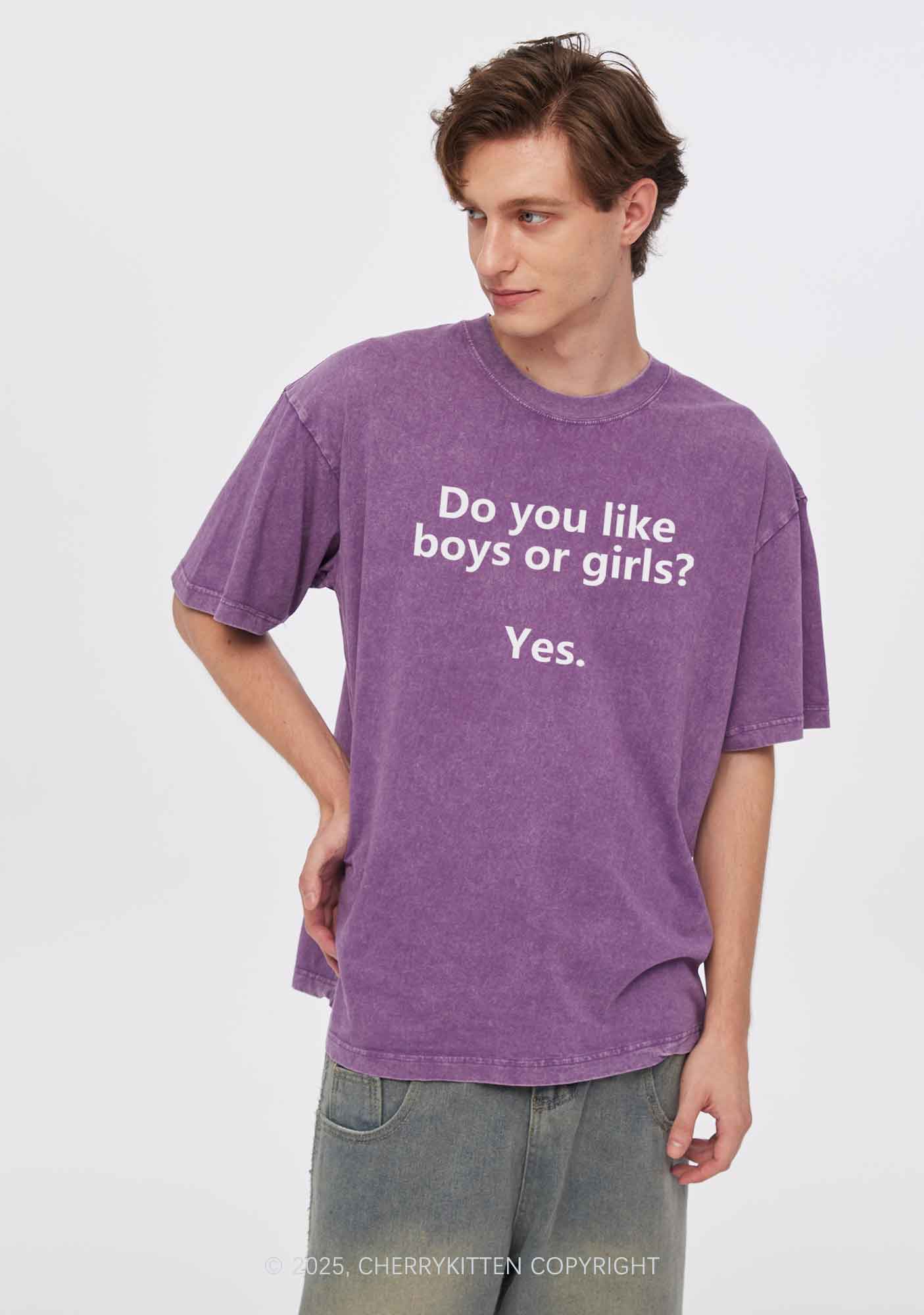 Do You Like Boys Or Girls Pride Y2K Shirts Washed Tee Cherrykitten - Image 2