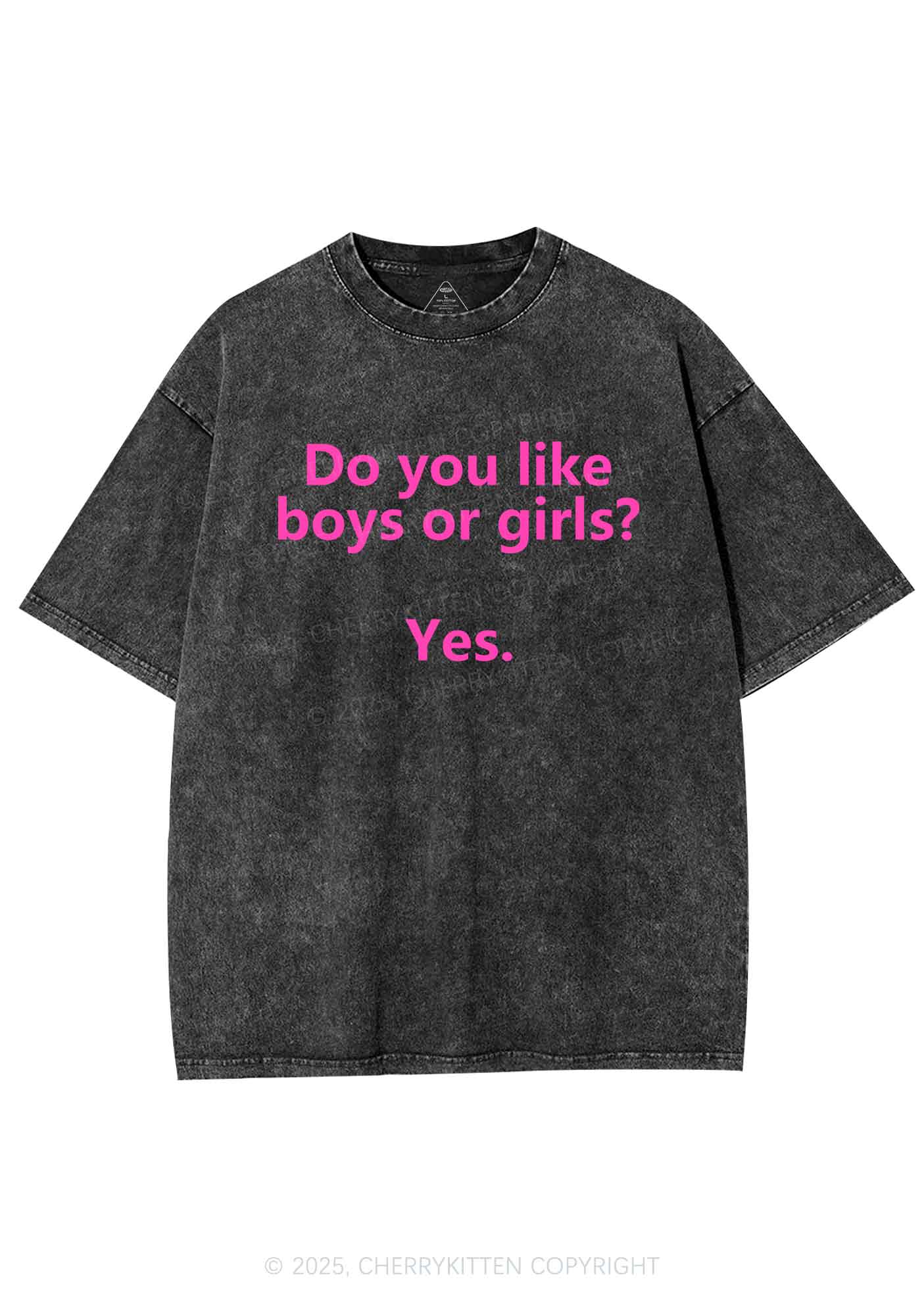 Do You Like Boys Or Girls Pride Y2K Shirts Washed Tee Cherrykitten - Image 3