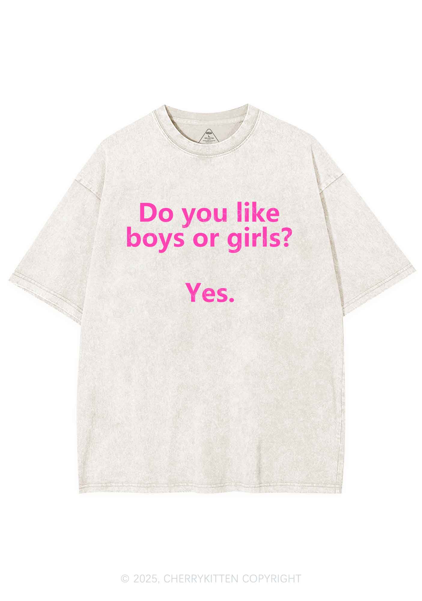Do You Like Boys Or Girls Pride Y2K Shirts Washed Tee Cherrykitten - Image 5