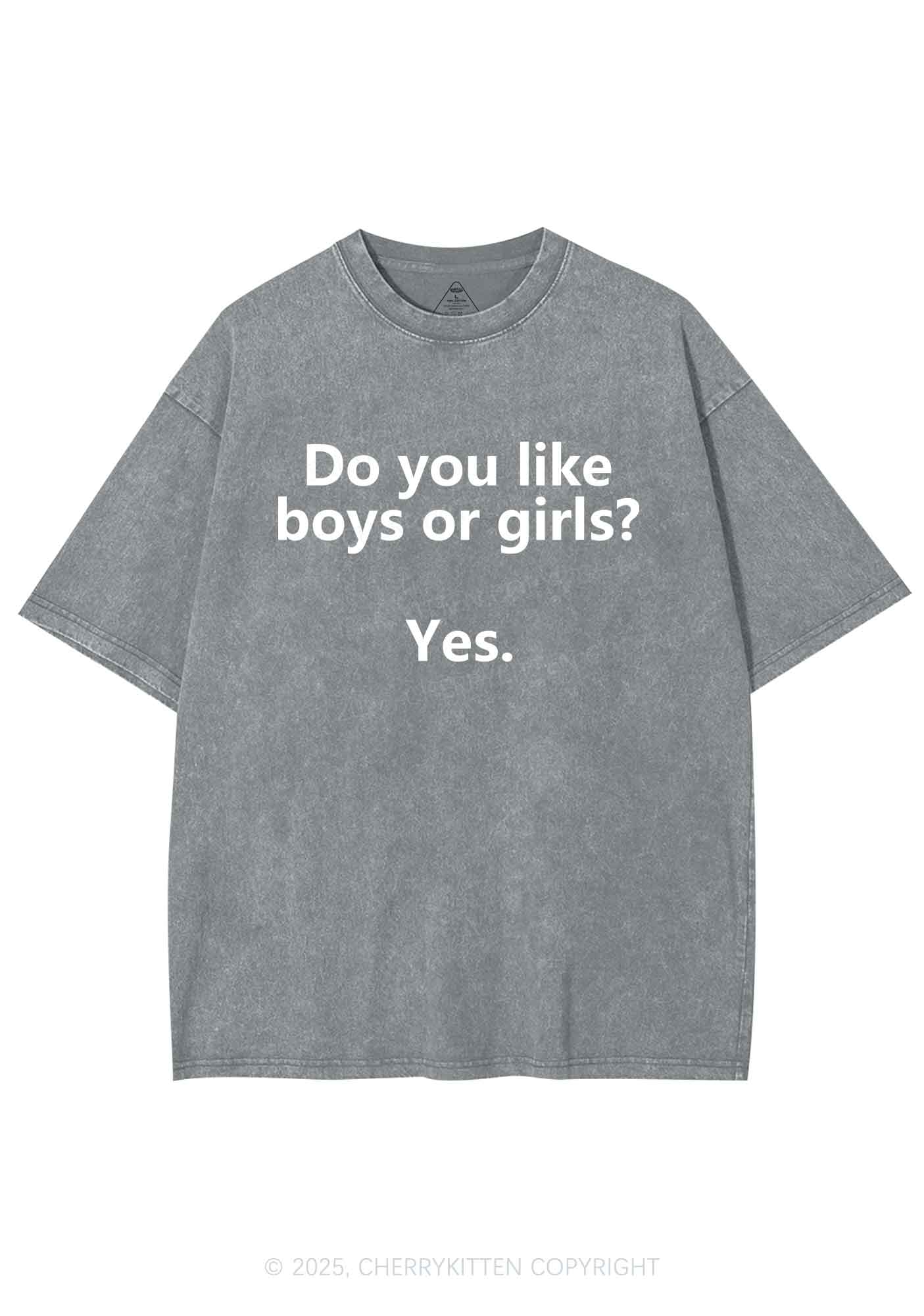 Do You Like Boys Or Girls Pride Y2K Shirts Washed Tee Cherrykitten - Image 8