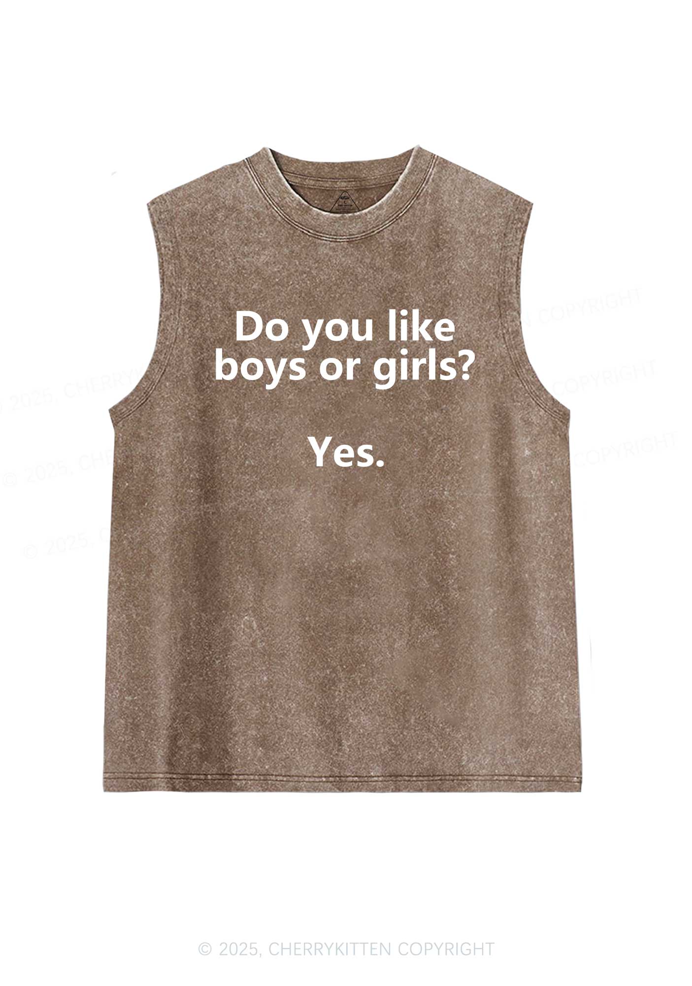 Do You Like Boys Or Girls Pride Y2K Washed Muscle Tank Cherrykitten - Image 5