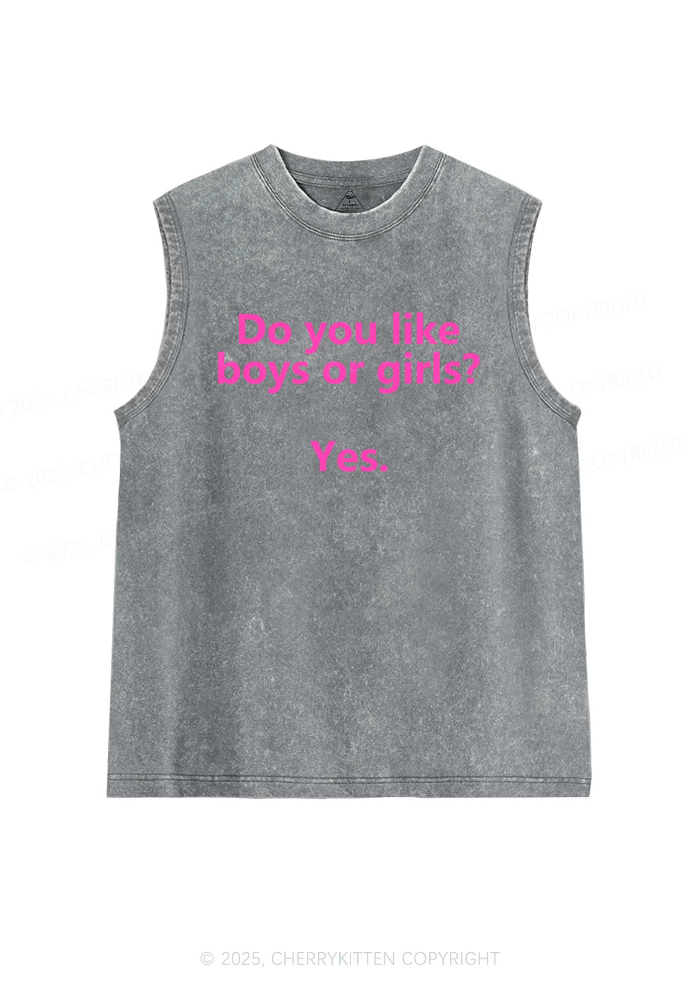 Do You Like Boys Or Girls Pride Y2K Washed Muscle Tank Cherrykitten - Image 6