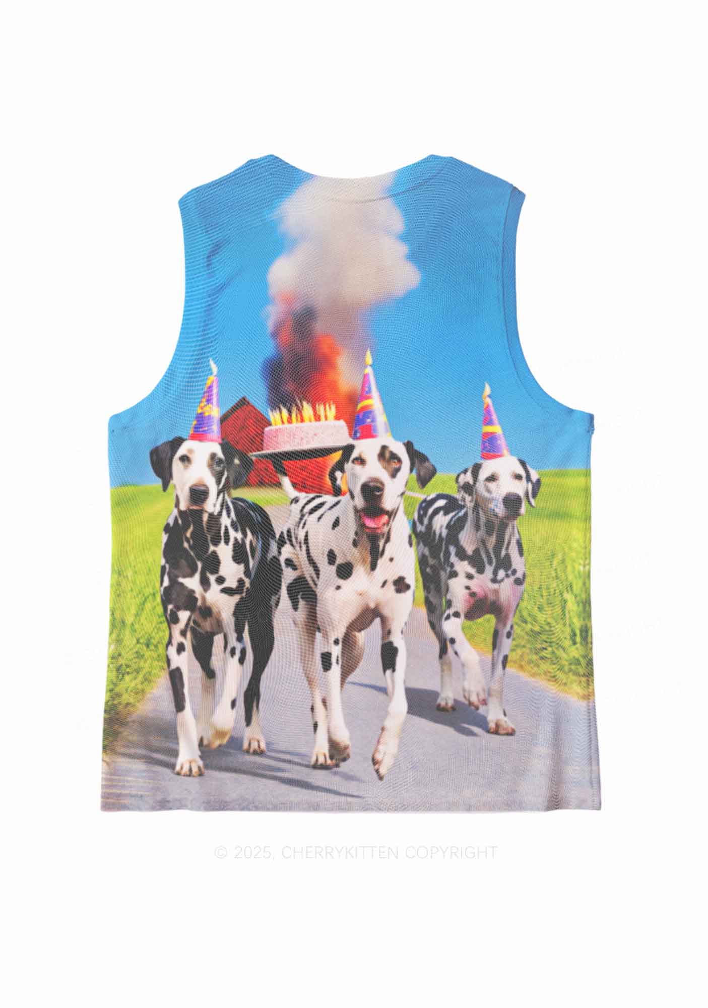 Dogs Birthday Party Y2K Mesh Muscle Tank Cherrykitten - Image 2