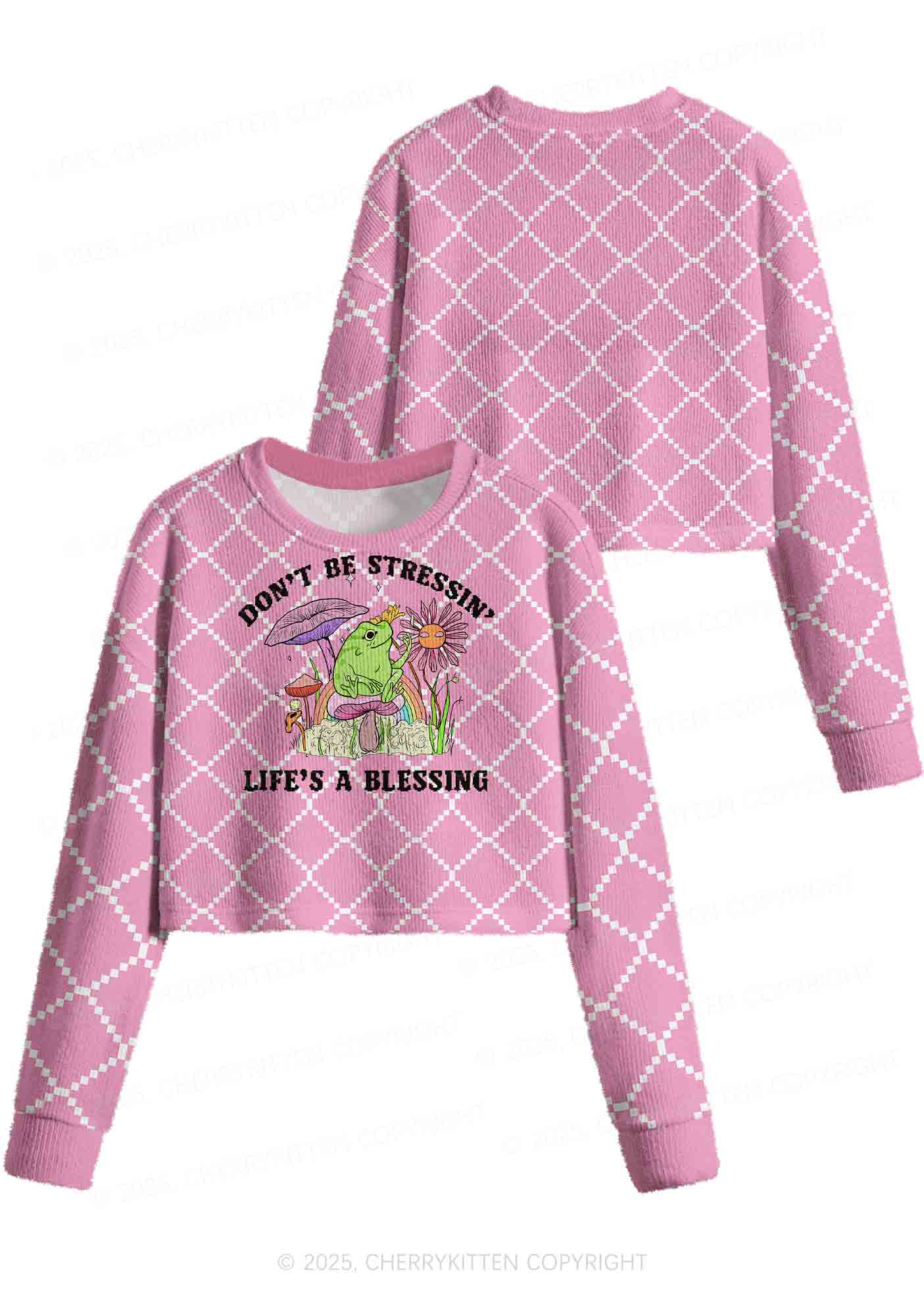 Dont Be Stressin Y2K Christmas Crop Knit Sweatshirt Cherrykitten - Image 3