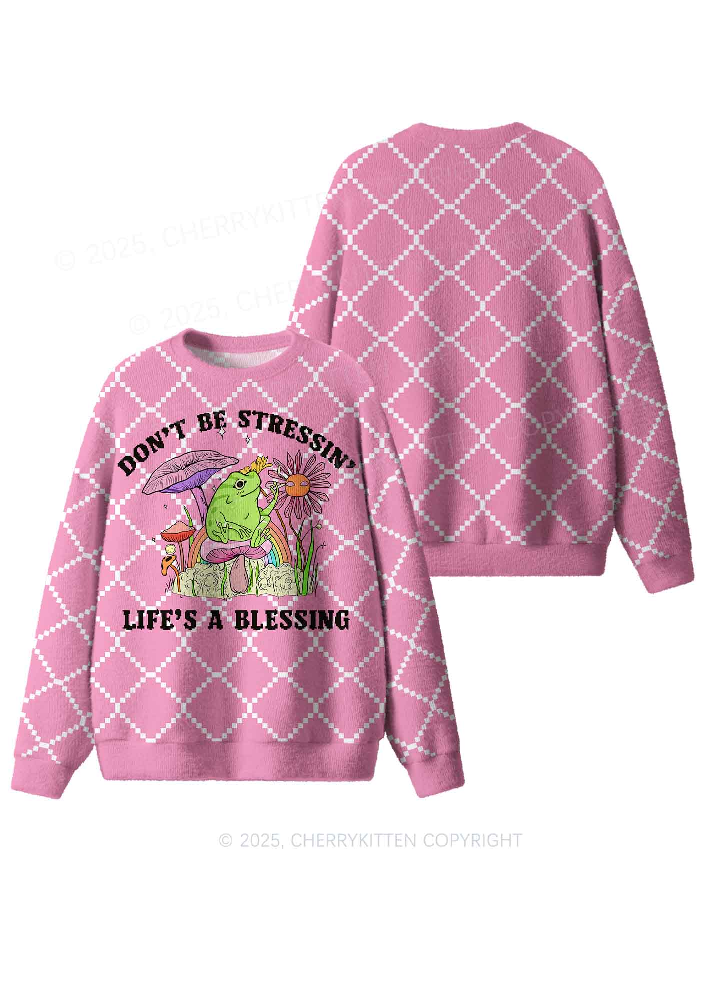 Dont Be Stressin Y2K Christmas Knit Sweatshirt Cherrykitten - Image 3