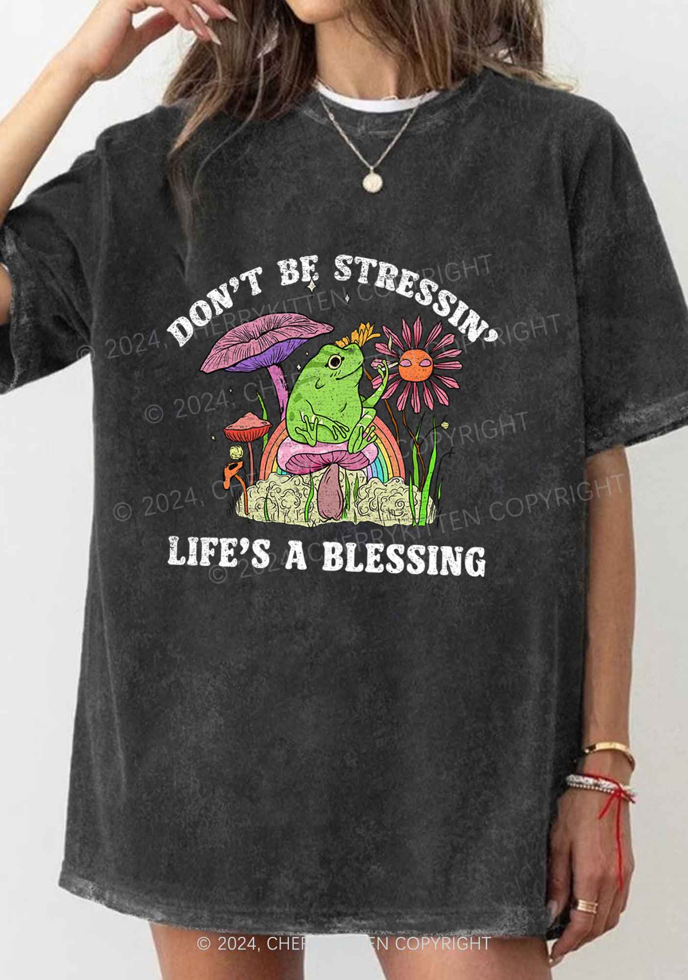 Don't Be Stressin Y2K Washed Tee Cherrykitten - Image 2