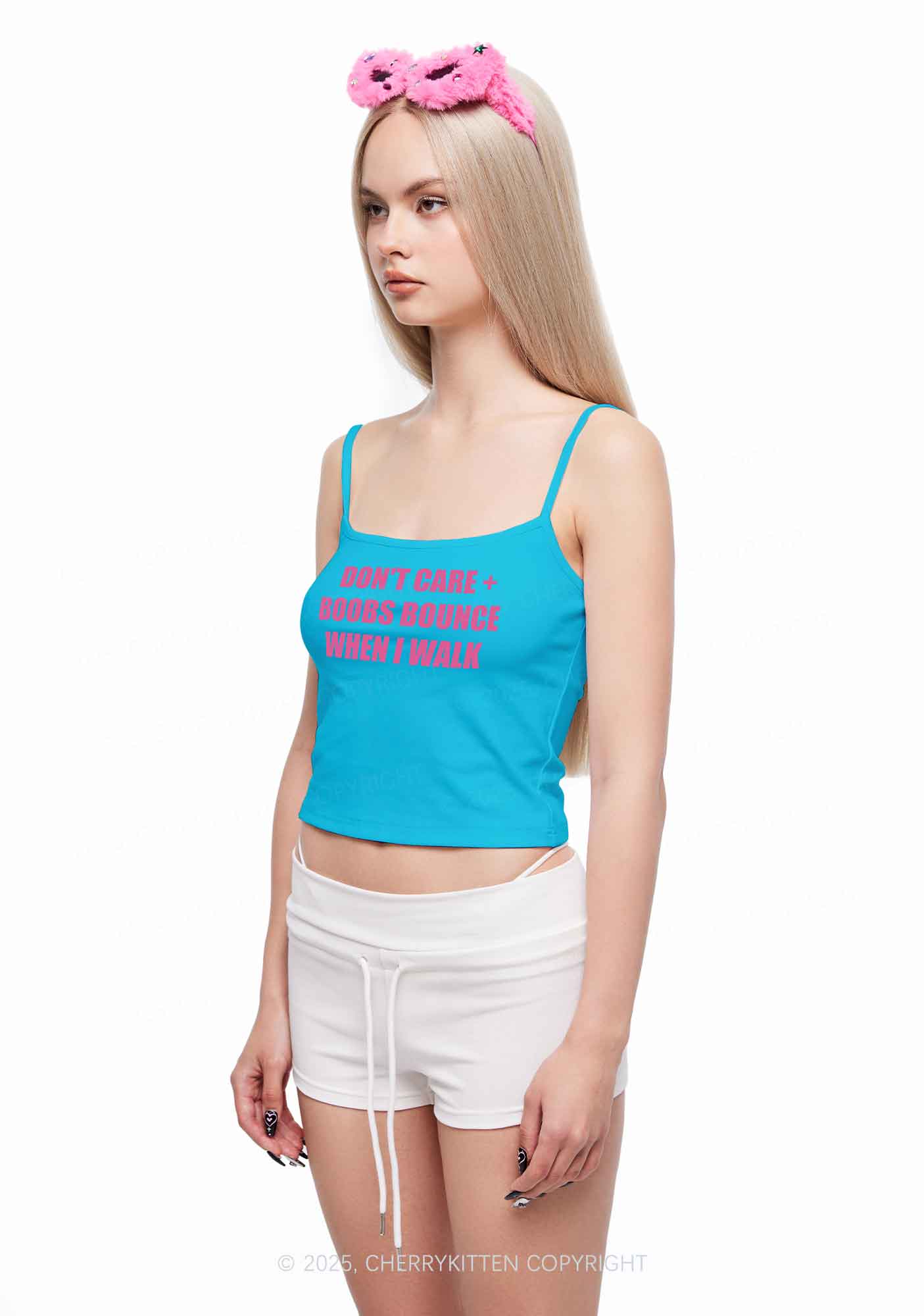 Don't Care Bxxbs Bounce When I Walk Y2K Spaghetti Strap Cami Cherrykitten - Image 2