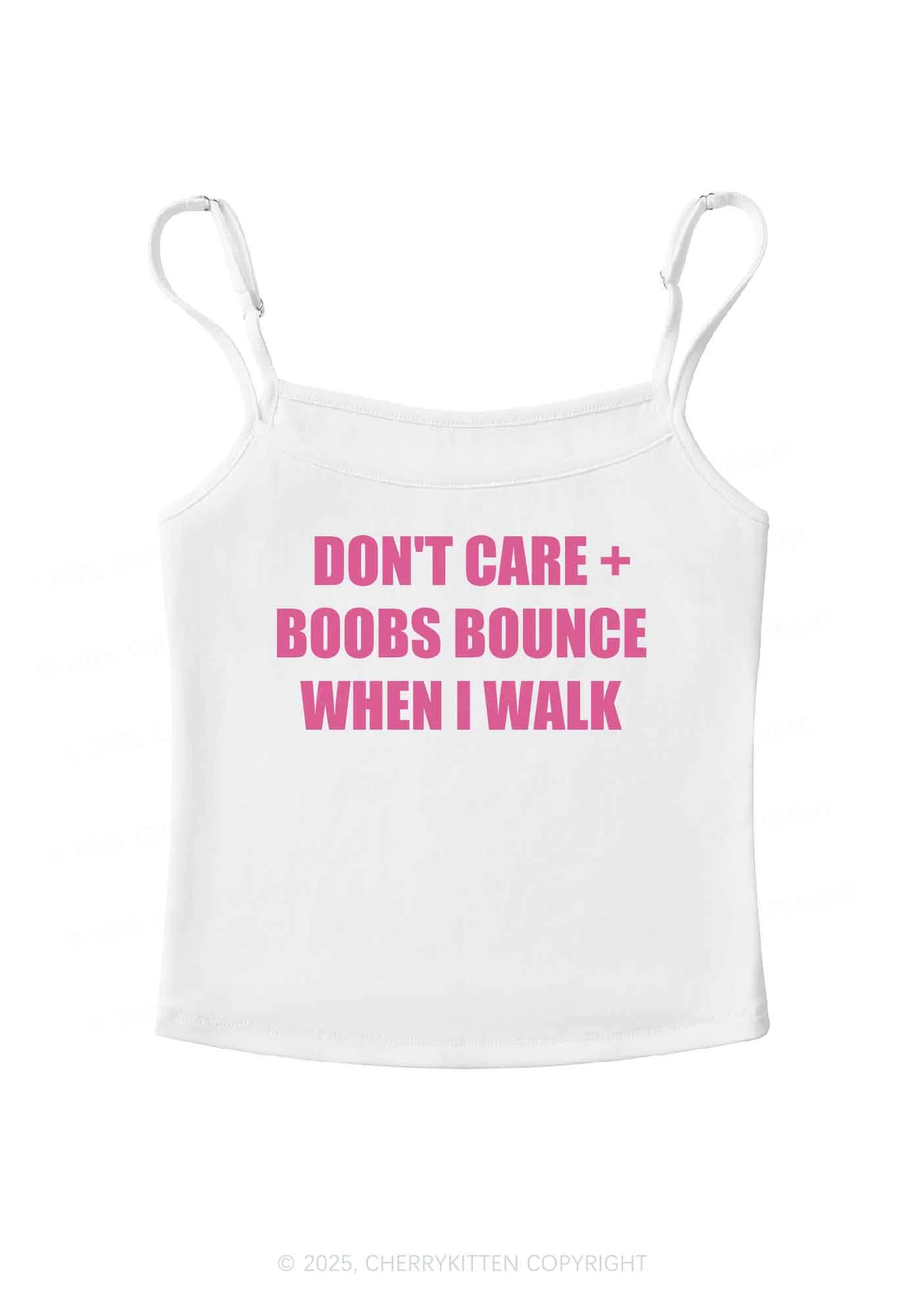 Don't Care Bxxbs Bounce When I Walk Y2K Spaghetti Strap Cami Cherrykitten - Image 4