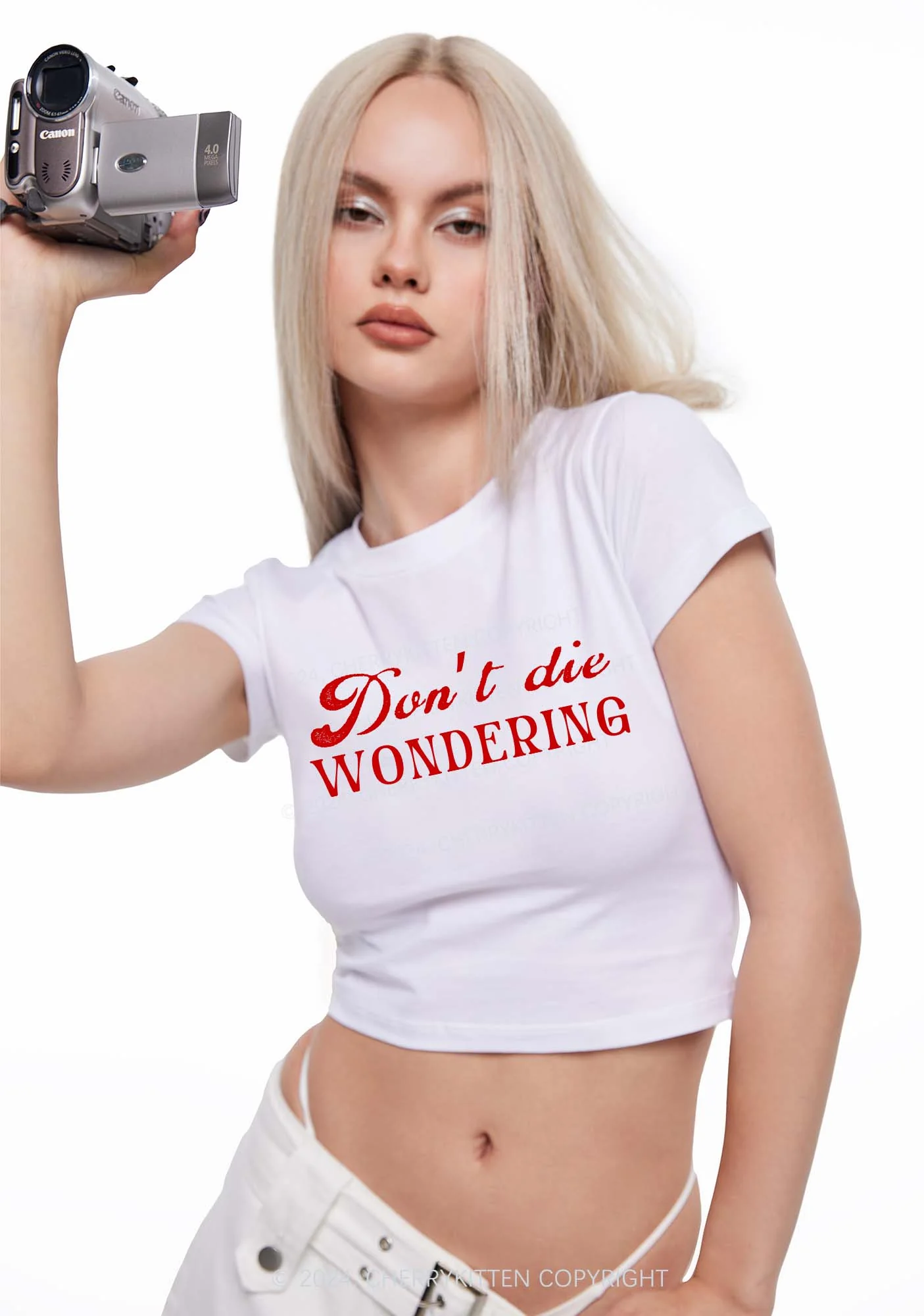 Don't Die Wondering Y2K Baby Tee Cherrykitten - Image 3