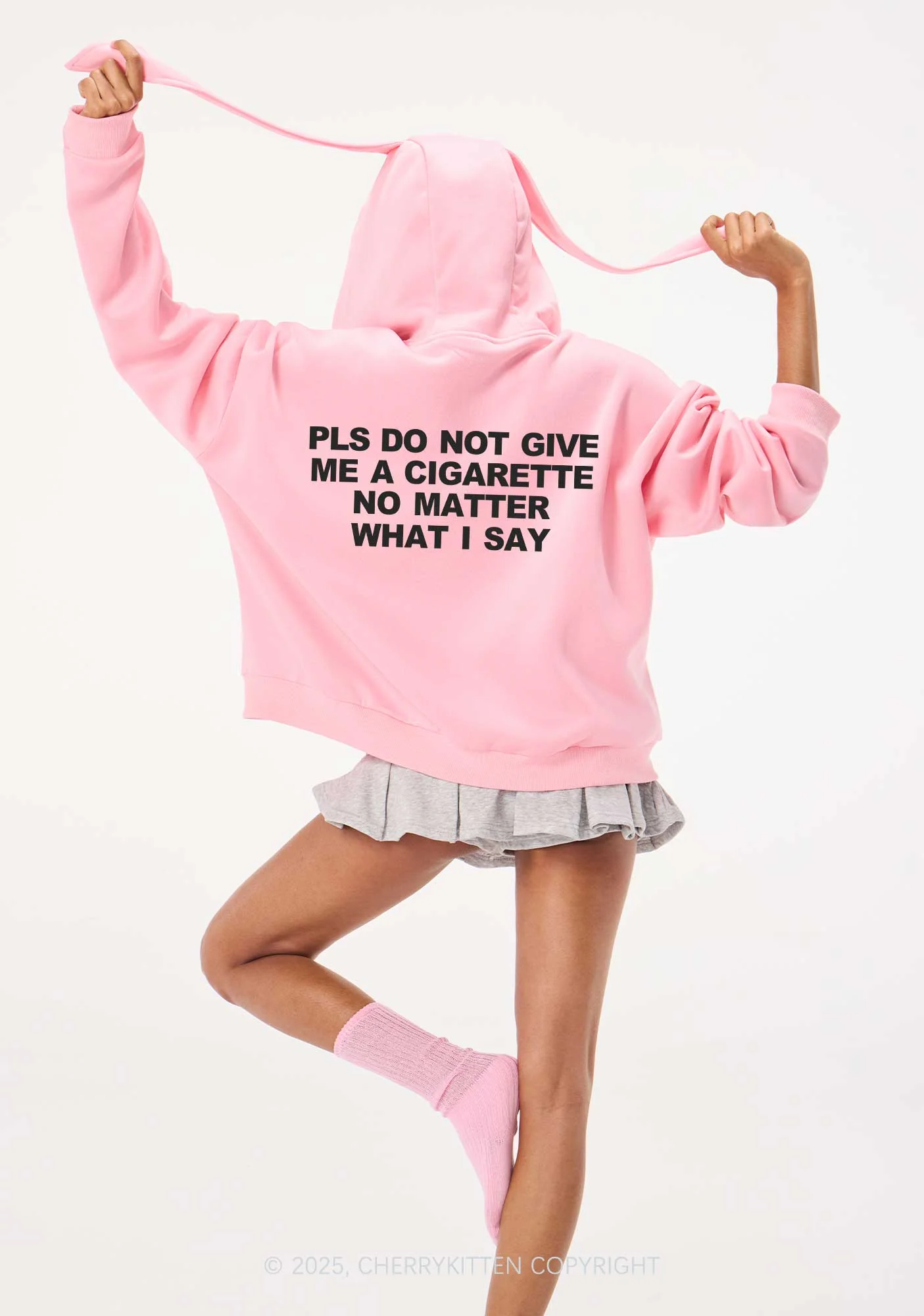 Dont Give Me Cigarette Y2K Bunny Ear Zip Hoodie Cherrykitten - Image 2