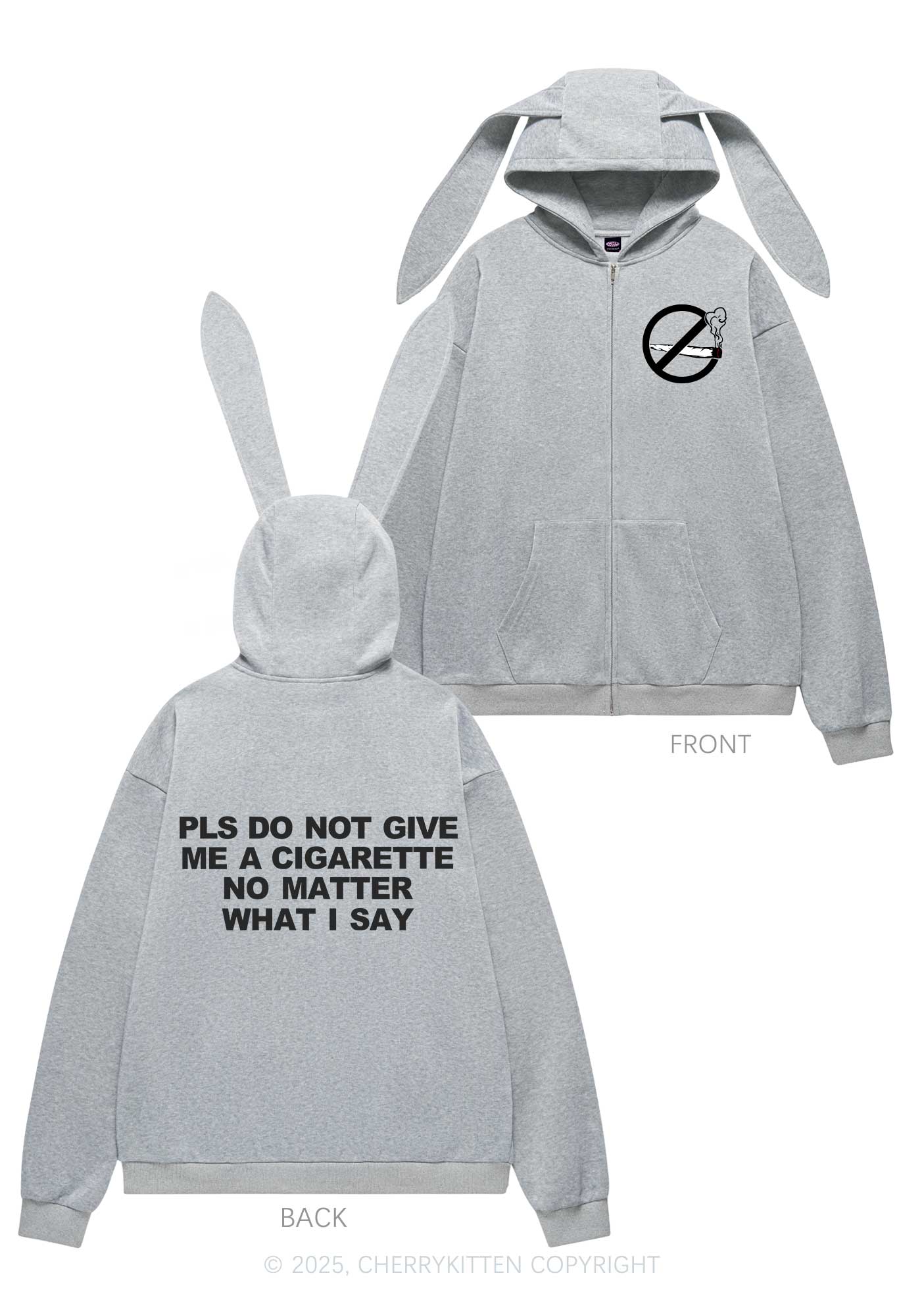 Dont Give Me Cigarette Y2K Bunny Ear Zip Hoodie Cherrykitten - Image 5