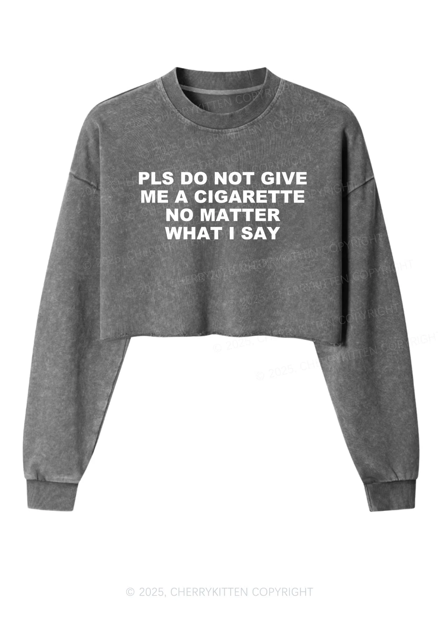 Dont Give Me Cigarette Y2K Crop Washed Sweatshirts Cherrykitten - Image 3
