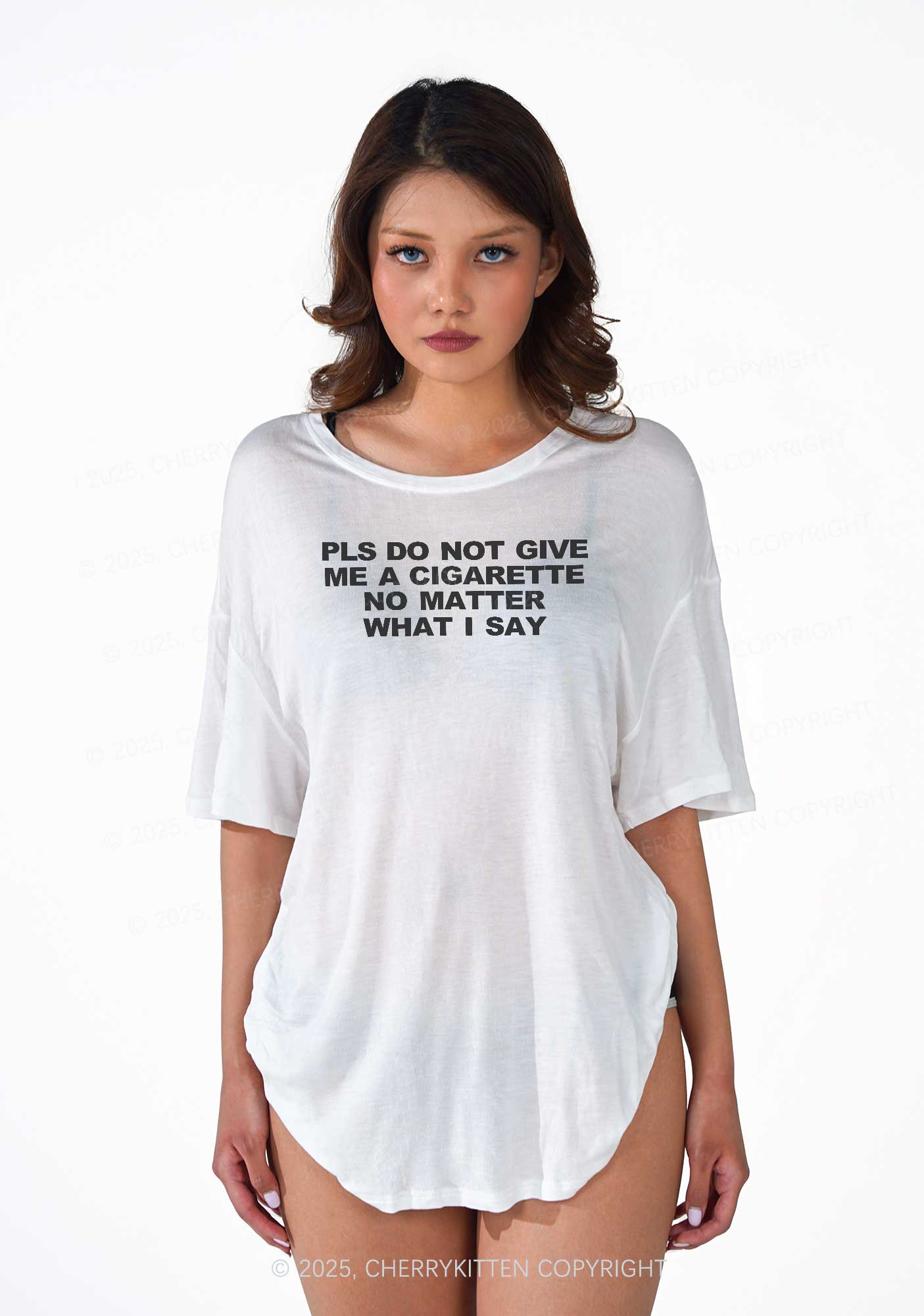 Don't Give Me Cigarette Y2K Sheer Boyfriend Tee Cherrykitten - Image 2