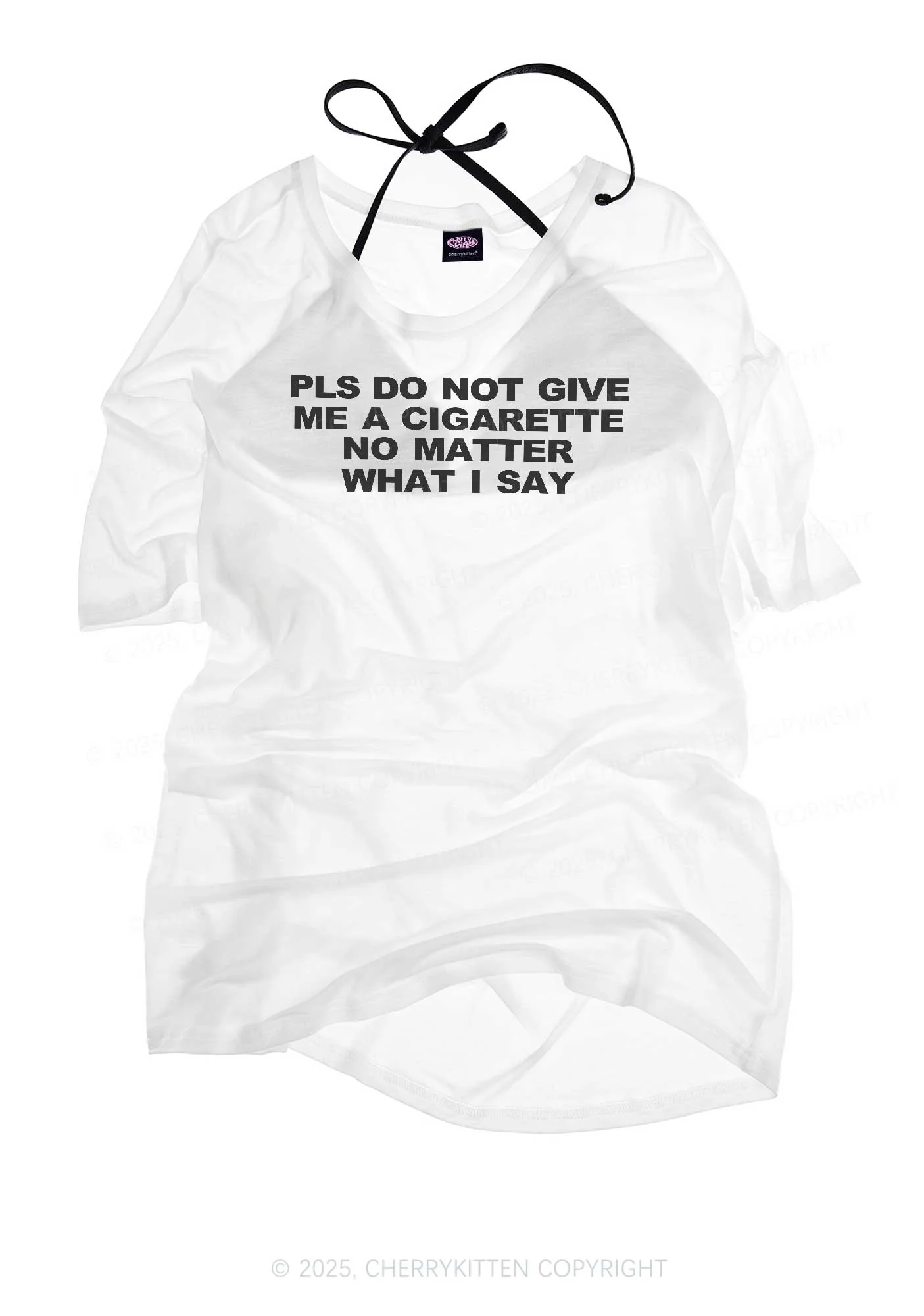 Don't Give Me Cigarette Y2K Sheer Boyfriend Tee Cherrykitten - Image 3