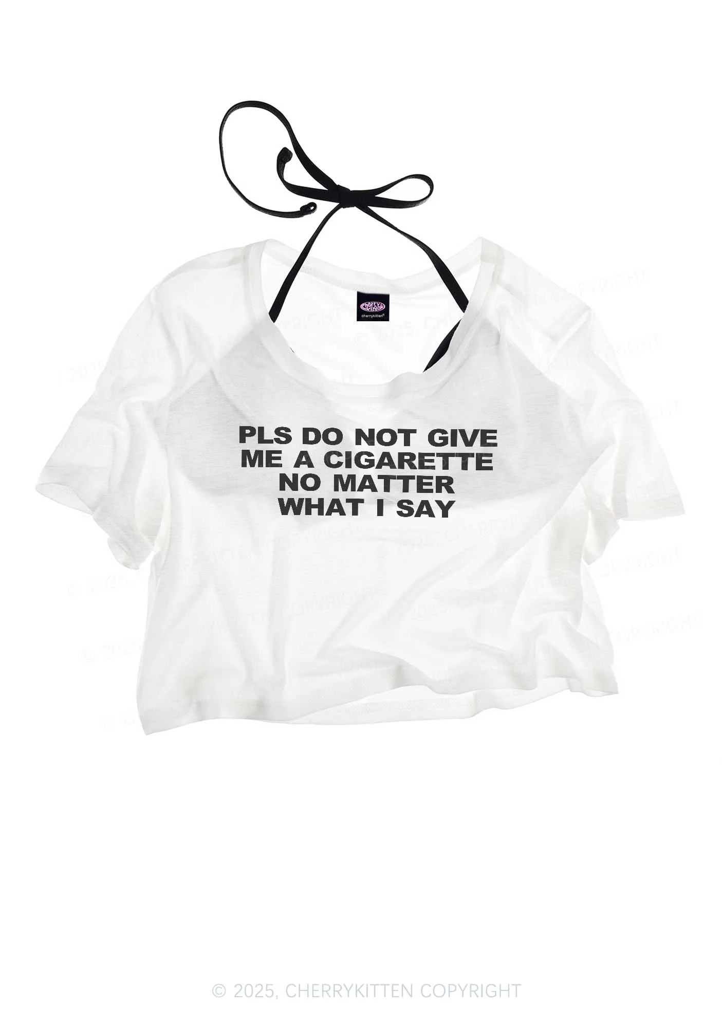 Don't Give Me Cigarette Y2K Sheer Crop Tee Cherrykitten - Image 3
