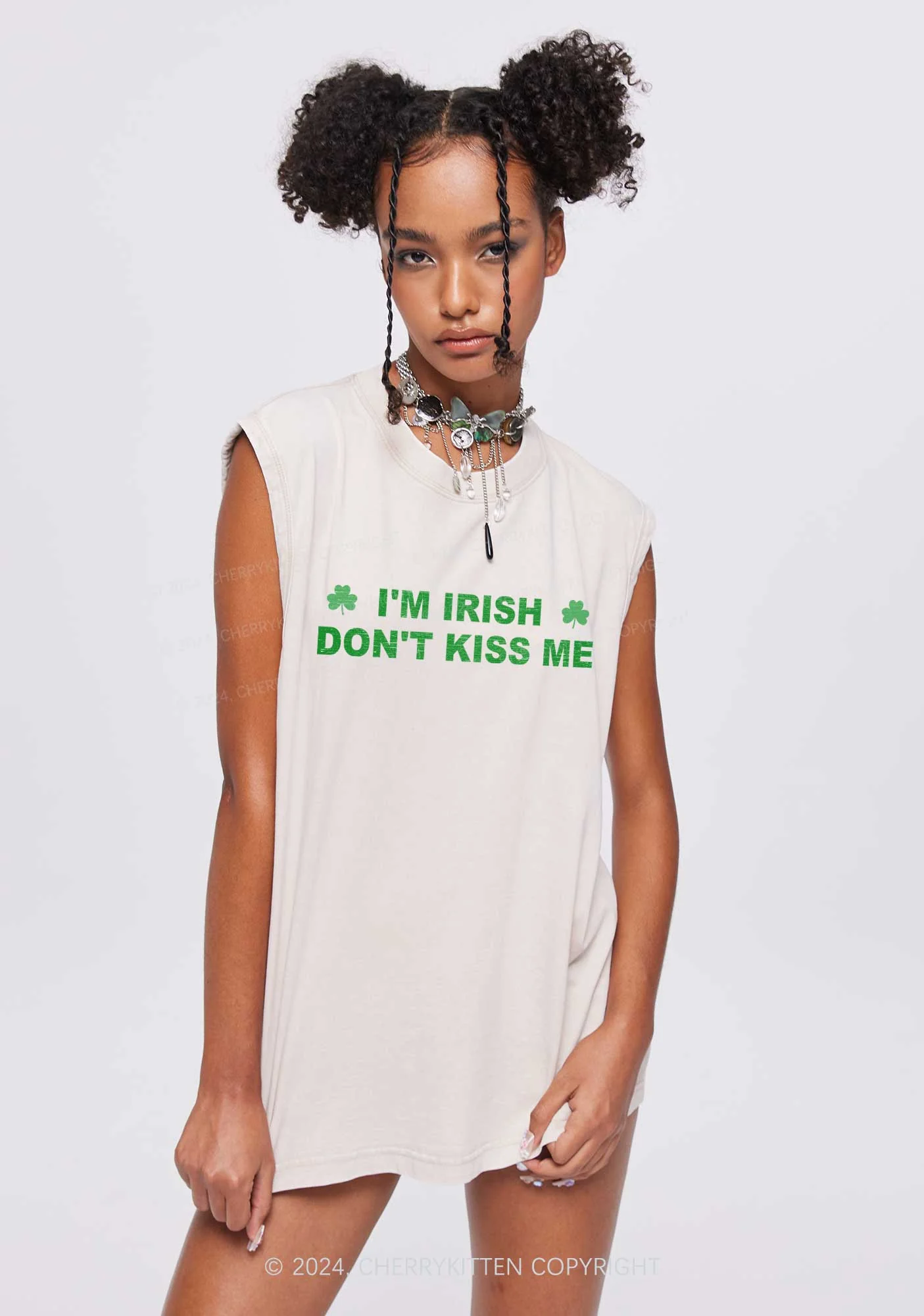 Dont Kiss Irish St Patricks Y2K Washed Tank Cherrykitten - Image 2