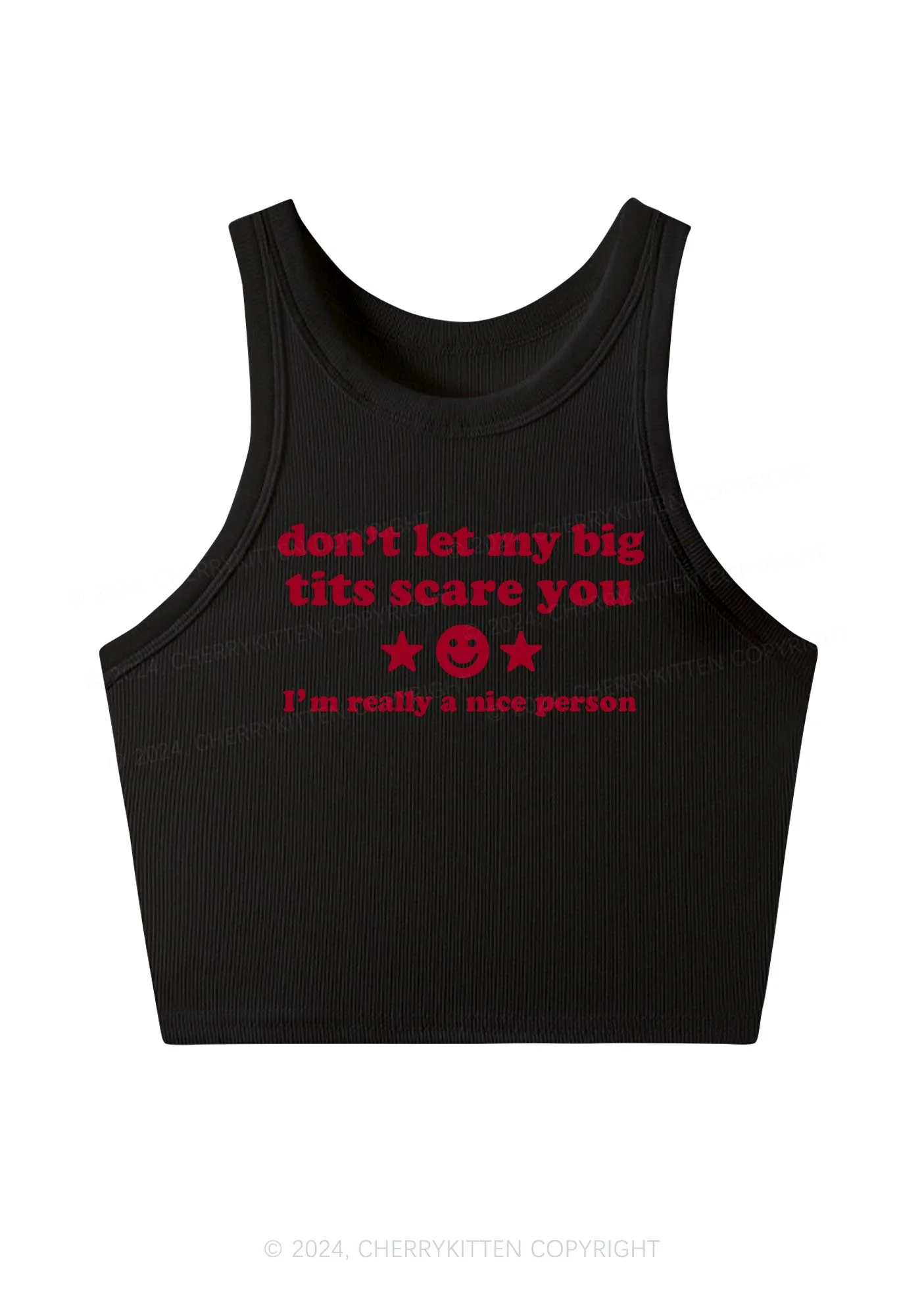 Don't Let My Big Txts Scare You Y2K Crop Tank Top Cherrykitten - Image 2