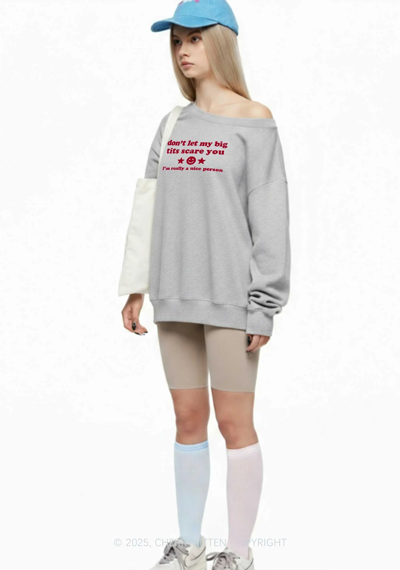 Dont Let My Big Txts Scare You Y2K Off Shoulder Sweatshirts Cherrykitten - Image 2