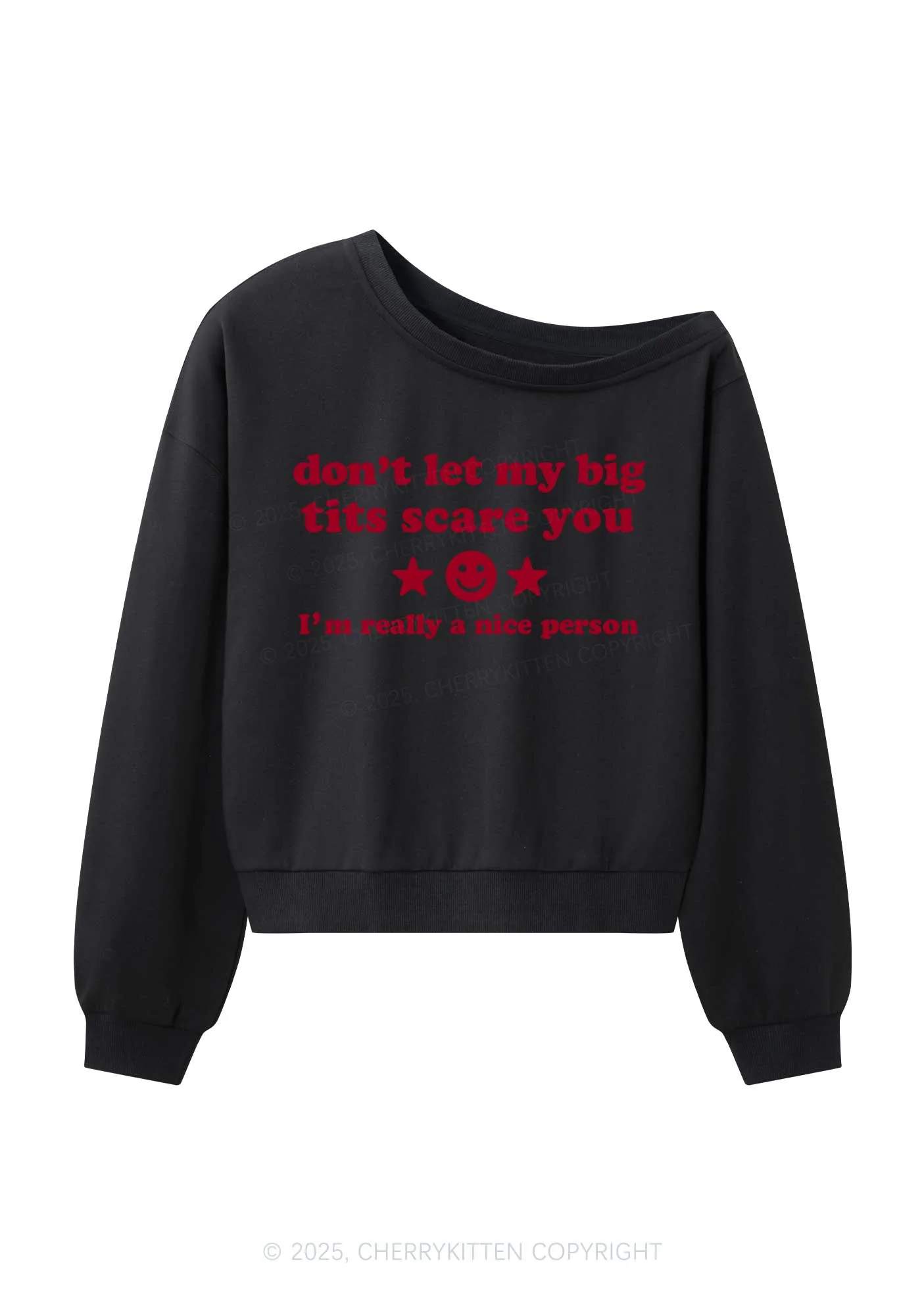 Dont Let My Big Txts Scare You Y2K Off Shoulder Sweatshirts Cherrykitten - Image 3