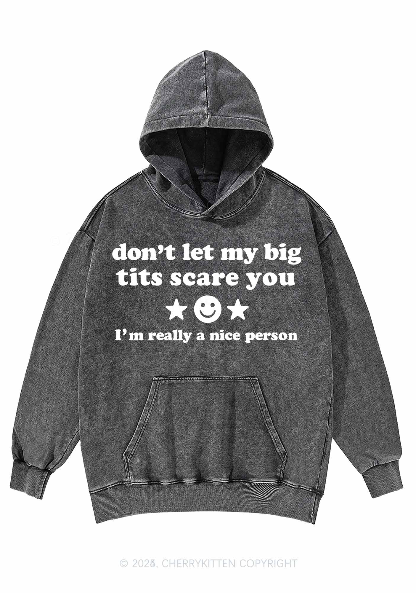 Dont Let My Big Txts Scare You Y2K Washed Hoodie Cherrykitten - Image 3