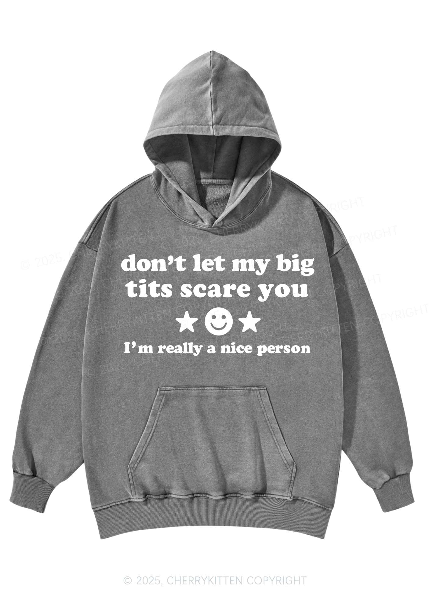 Dont Let My Big Txts Scare You Y2K Washed Hoodie Cherrykitten - Image 4