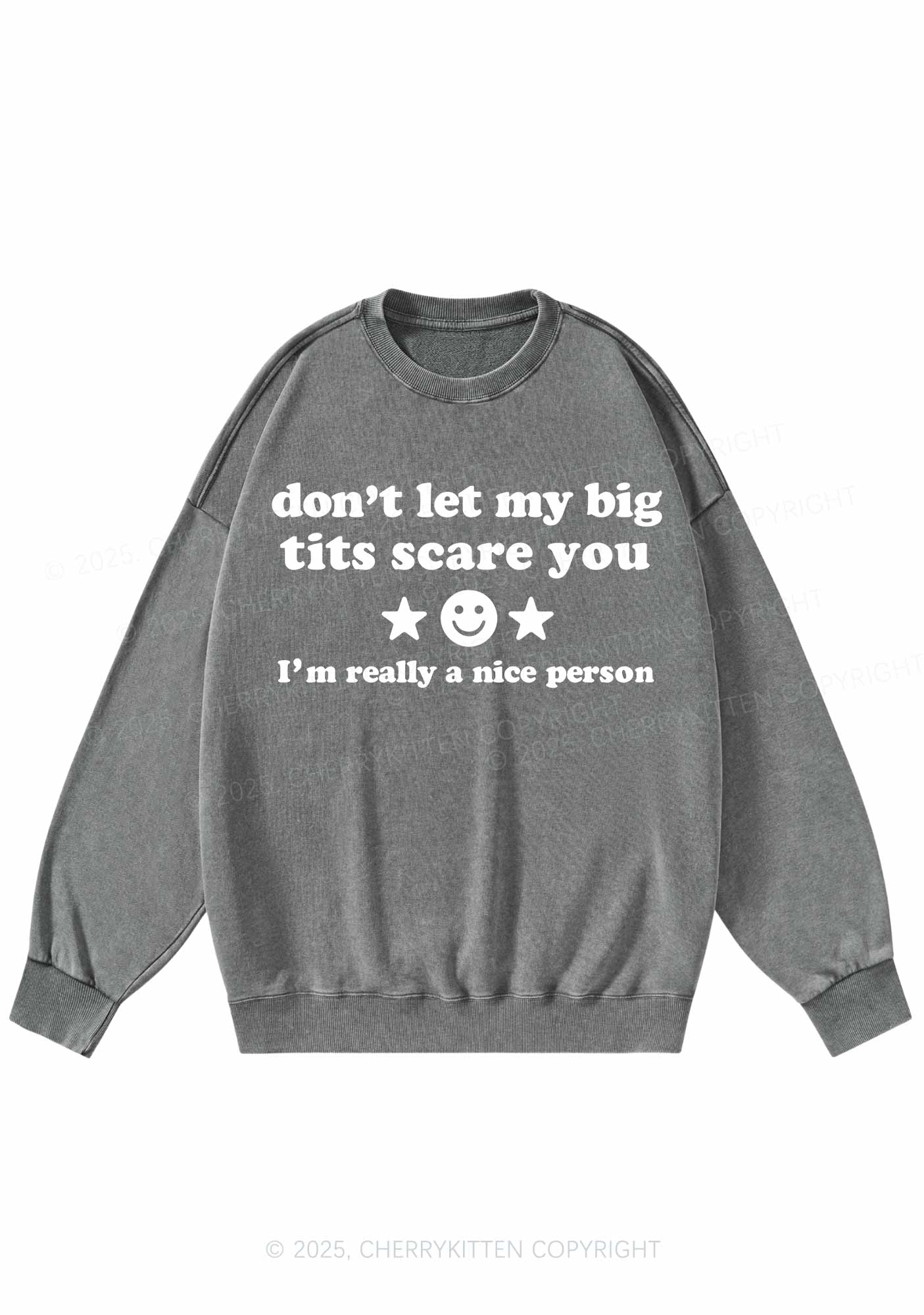 Dont Let My Big Txts Scare You Y2K Washed Sweatshirts Cherrykitten - Image 5