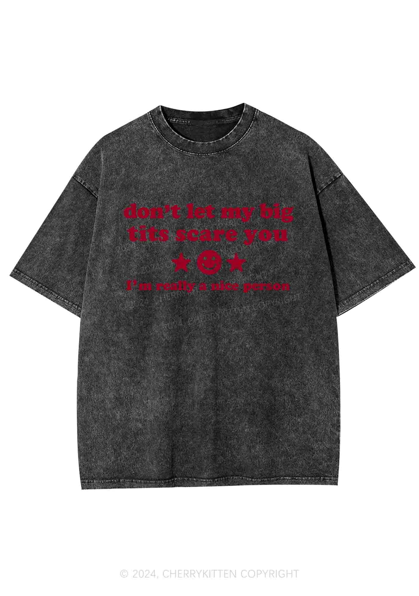Don't Let My Big Txts Scare You Y2K Washed Tee Cherrykitten - Image 2