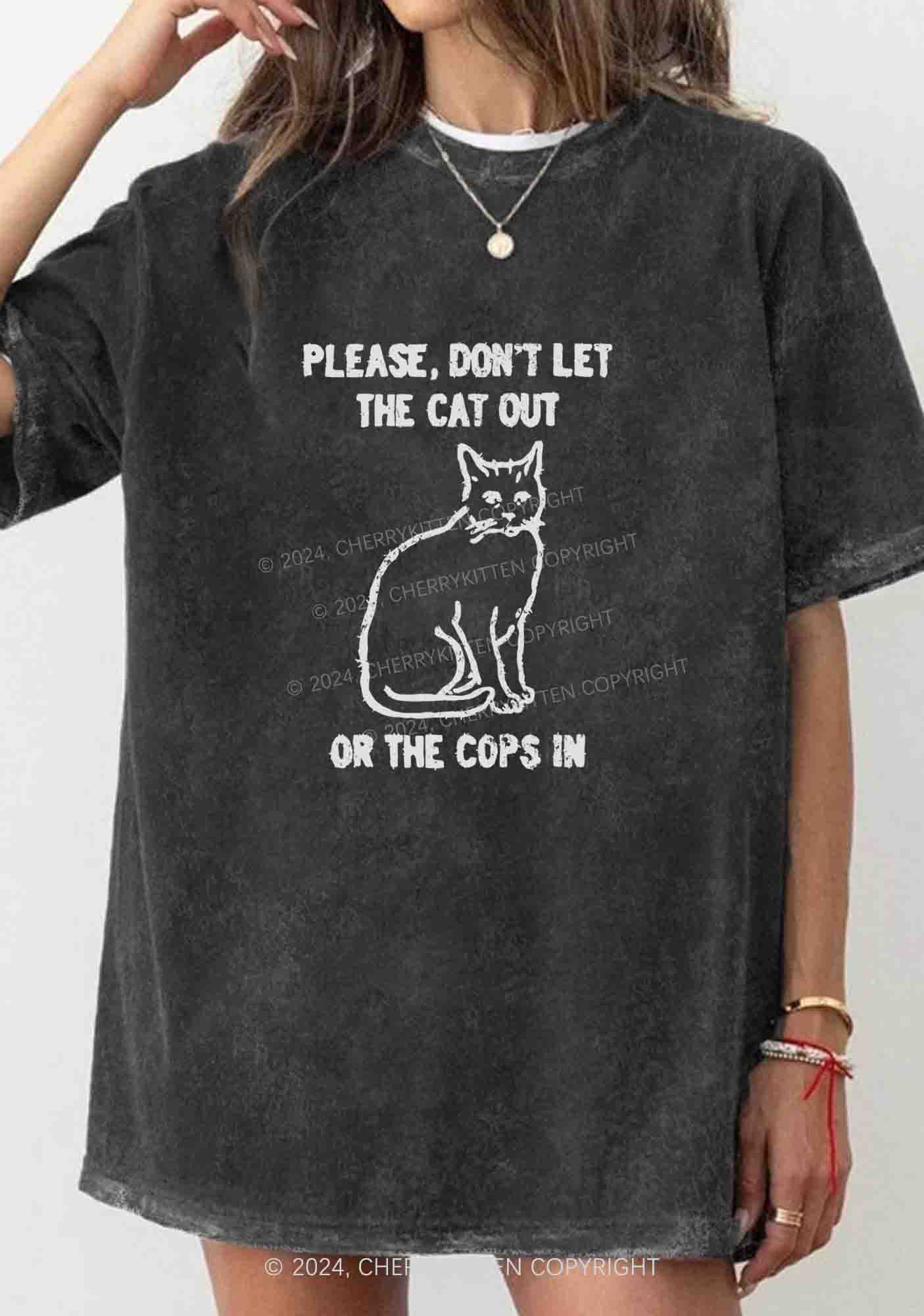 Don't Let The Cat Out Y2K Washed Tee Cherrykitten - Image 2
