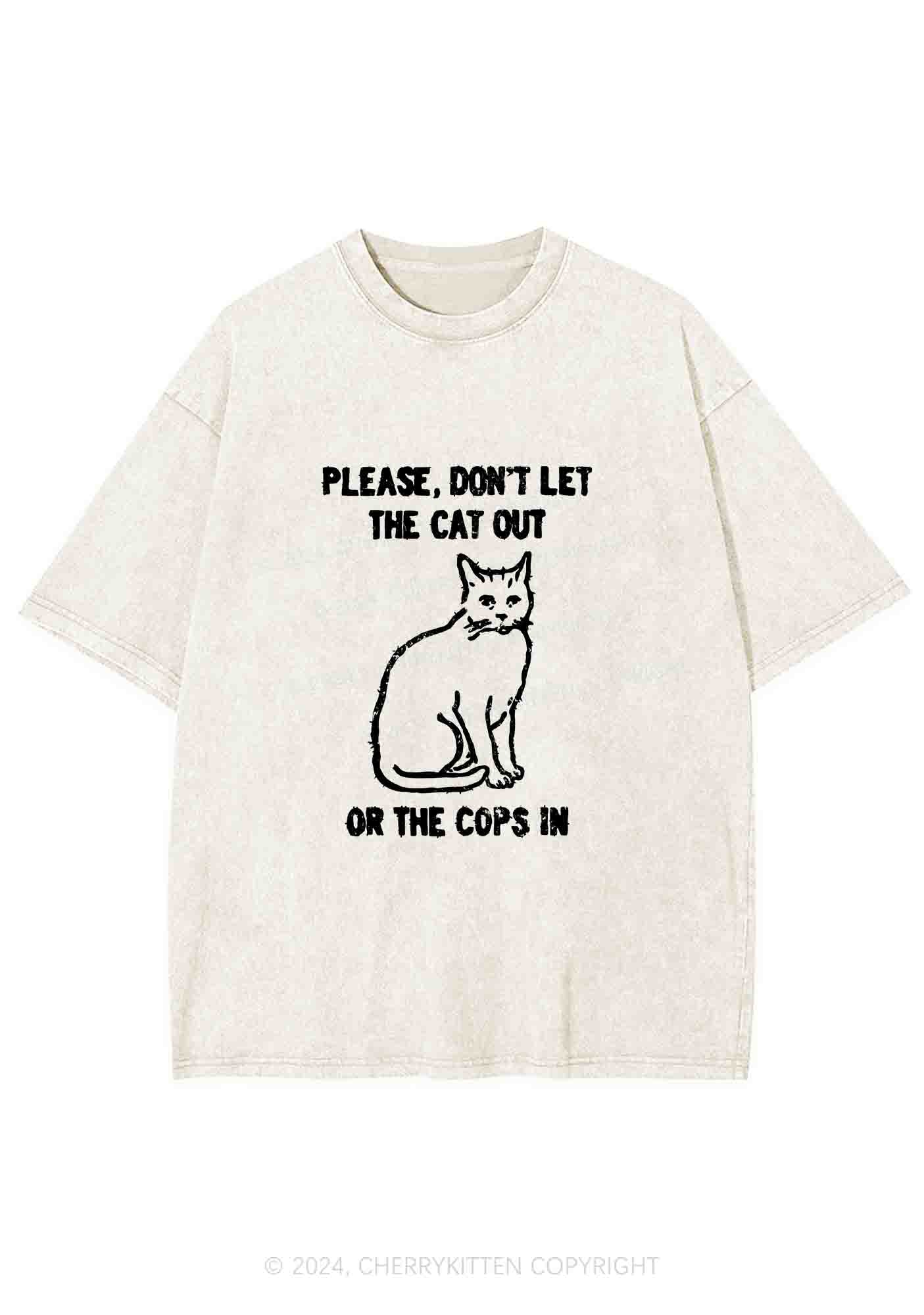 Don't Let The Cat Out Y2K Washed Tee Cherrykitten - Image 3