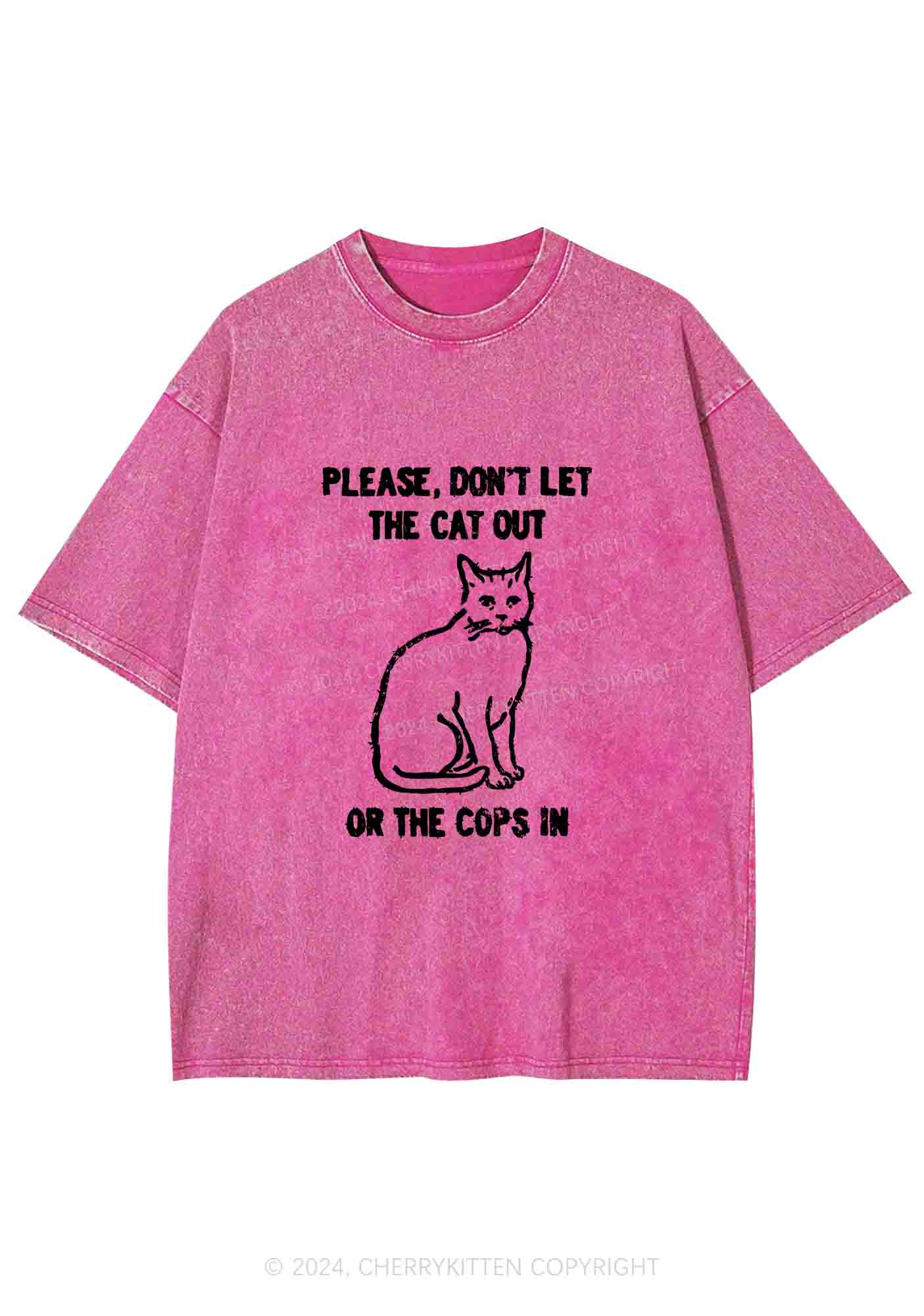 Don't Let The Cat Out Y2K Washed Tee Cherrykitten - Image 4