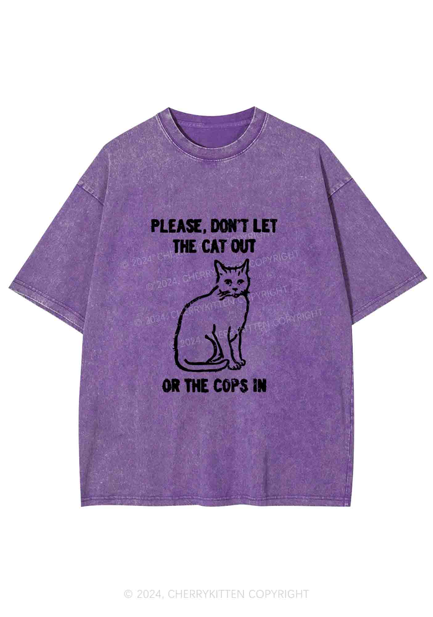 Don't Let The Cat Out Y2K Washed Tee Cherrykitten - Image 5