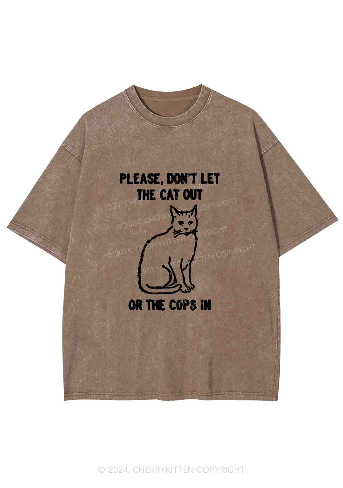Don't Let The Cat Out Y2K Washed Tee Cherrykitten - Image 6