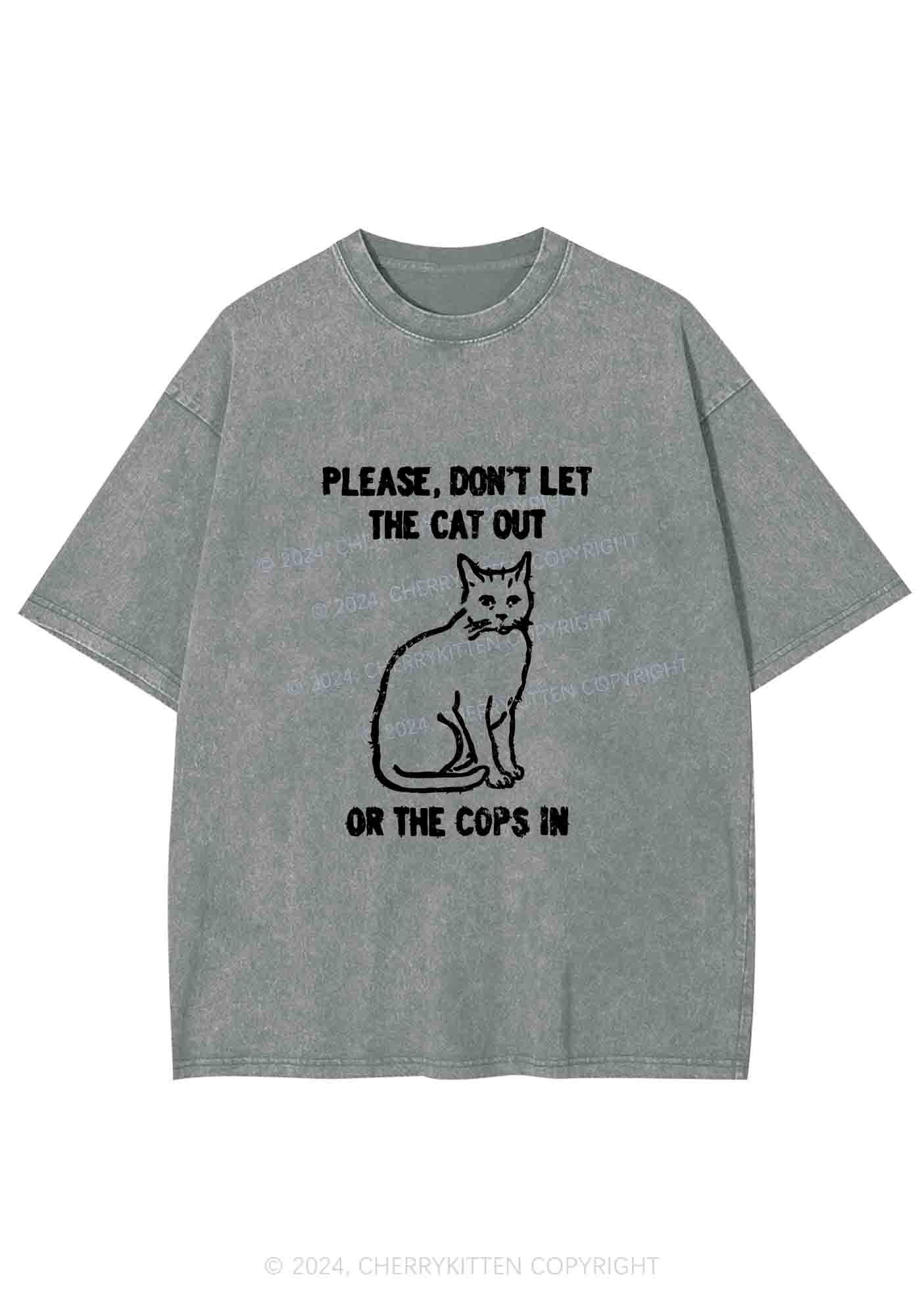 Don't Let The Cat Out Y2K Washed Tee Cherrykitten - Image 7