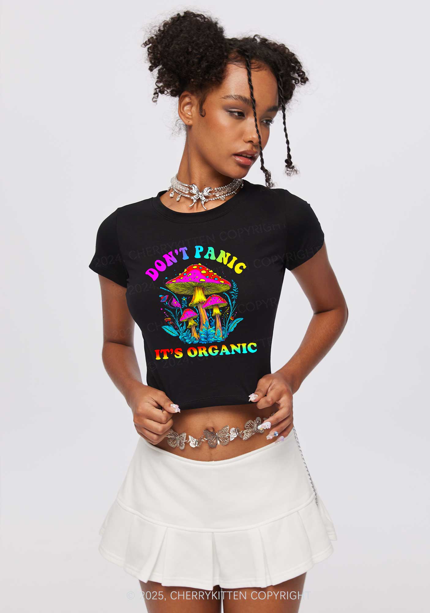 Dont Panic Its Organic Y2K Baby Tee Cherrykitten - Image 2