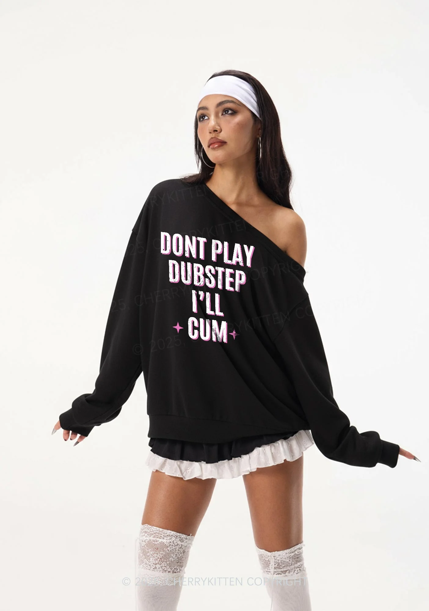 Dont Play Dubstep Y2K Off Shoulder Sweatshirts Cherrykitten - Image 2