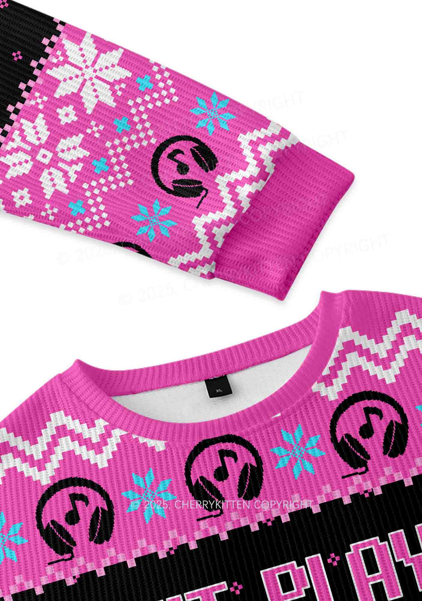 Dont Play Techno Y2K Christmas Knit Sweatshirt Cherrykitten - Image 3