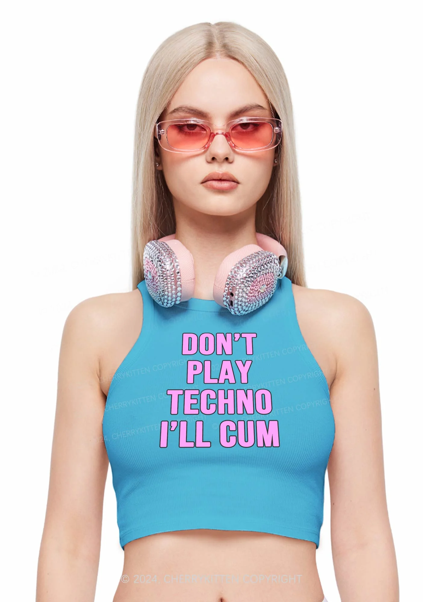 Don't Play Techno Y2K Crop Tank Top Cherrykitten - Image 2