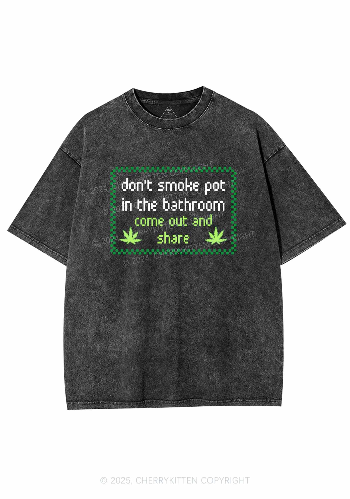 Dont Smoke In Bathroom Y2K Washed Tee Cherrykitten - Image 3