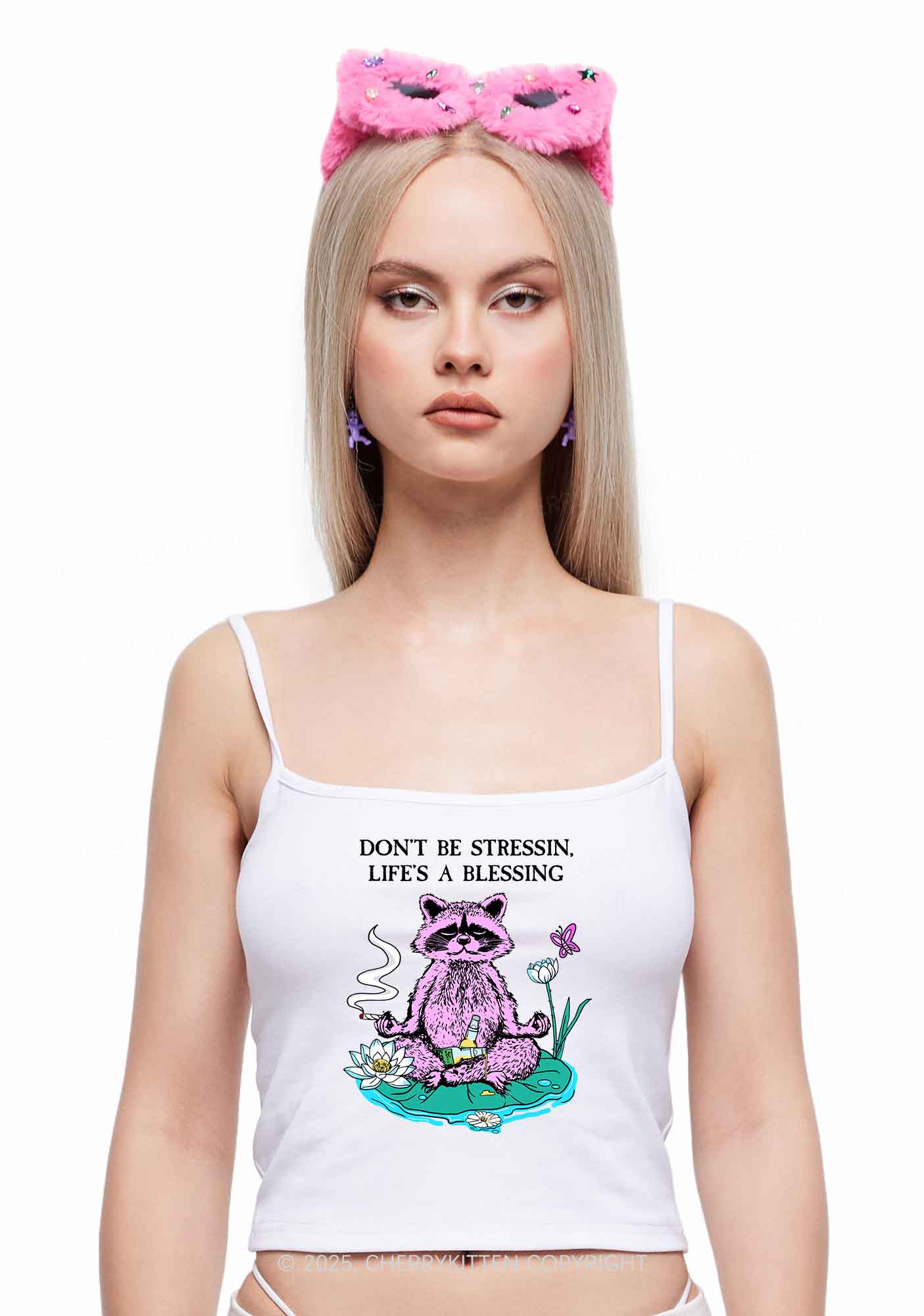 Dont Stress Raccoon Y2K Spaghetti Strap Cami Cherrykitten - Image 2