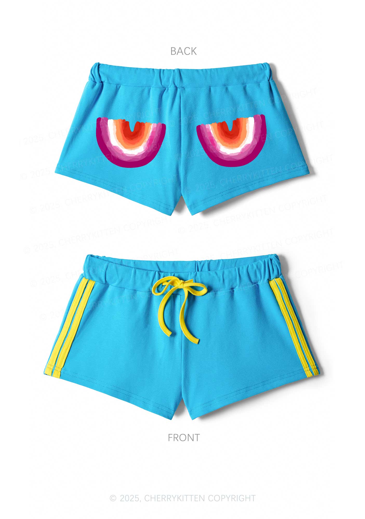 Double Rainbow Pride Y2K Drawstring Mini Shorts Cherrykitten - Image 3