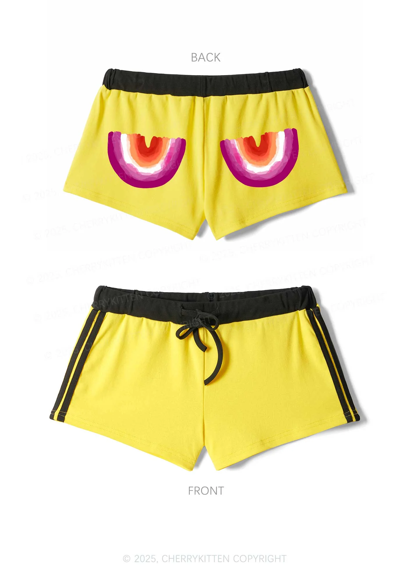 Double Rainbow Pride Y2K Drawstring Mini Shorts Cherrykitten - Image 4