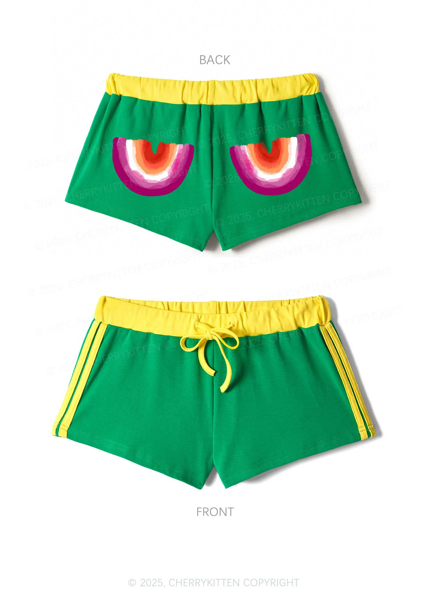 Double Rainbow Pride Y2K Drawstring Mini Shorts Cherrykitten - Image 6