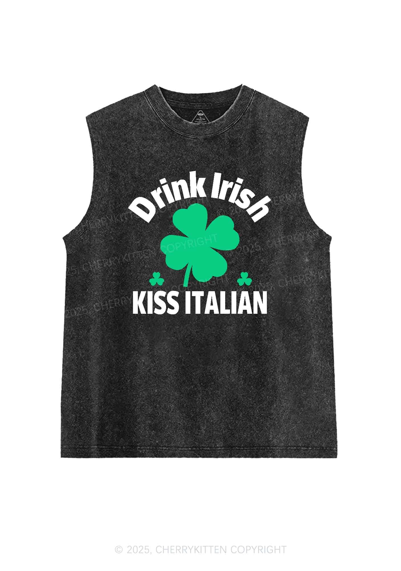 Drink Irish Kiss Italian St Patricks Y2K Washed Tank Cherrykitten - Image 3