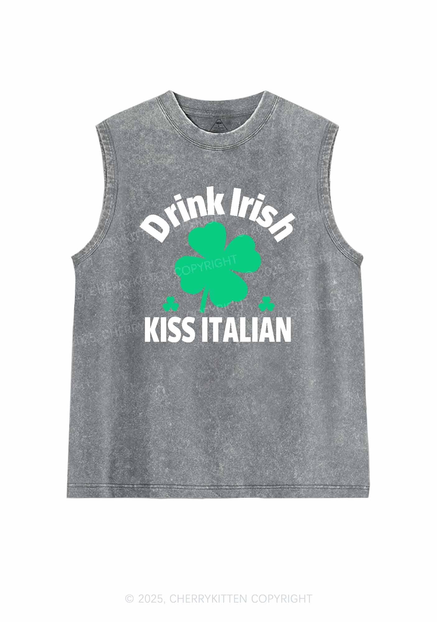 Drink Irish Kiss Italian St Patricks Y2K Washed Tank Cherrykitten - Image 5