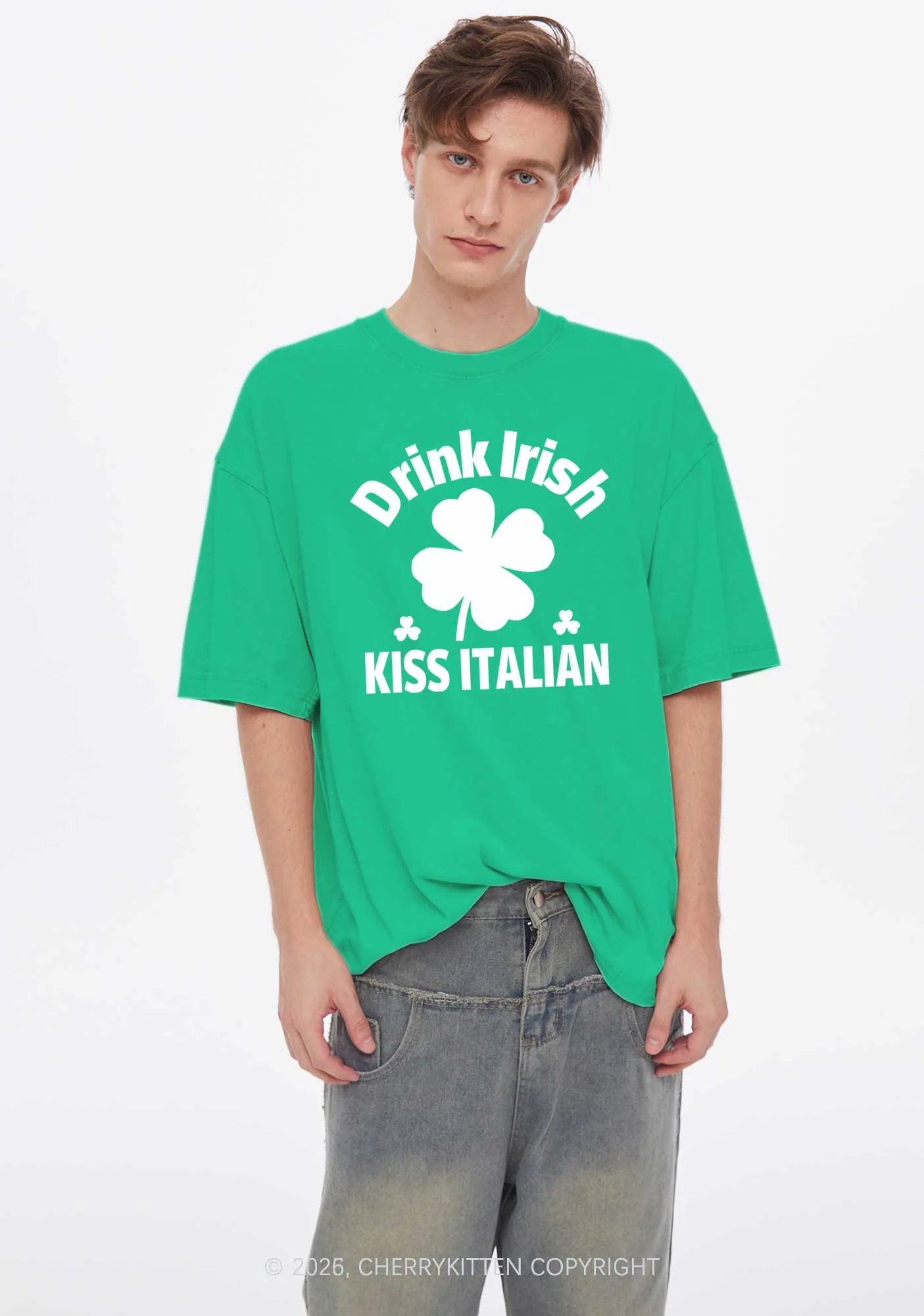Drink Irish Kiss Italian St Patricks Y2K Washed Tee Cherrykitten - Image 2