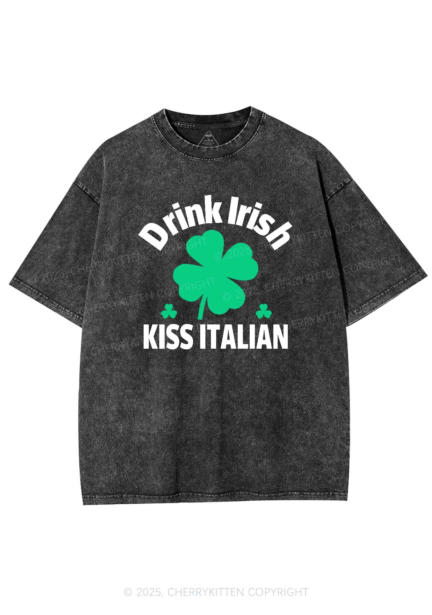Drink Irish Kiss Italian St Patricks Y2K Washed Tee Cherrykitten - Image 4
