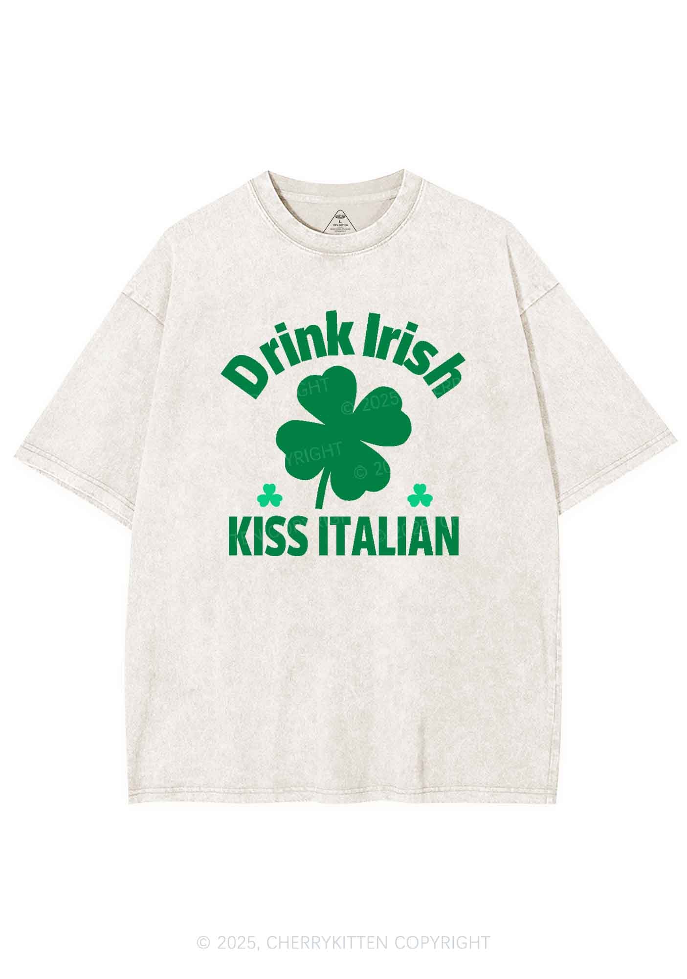 Drink Irish Kiss Italian St Patricks Y2K Washed Tee Cherrykitten - Image 6