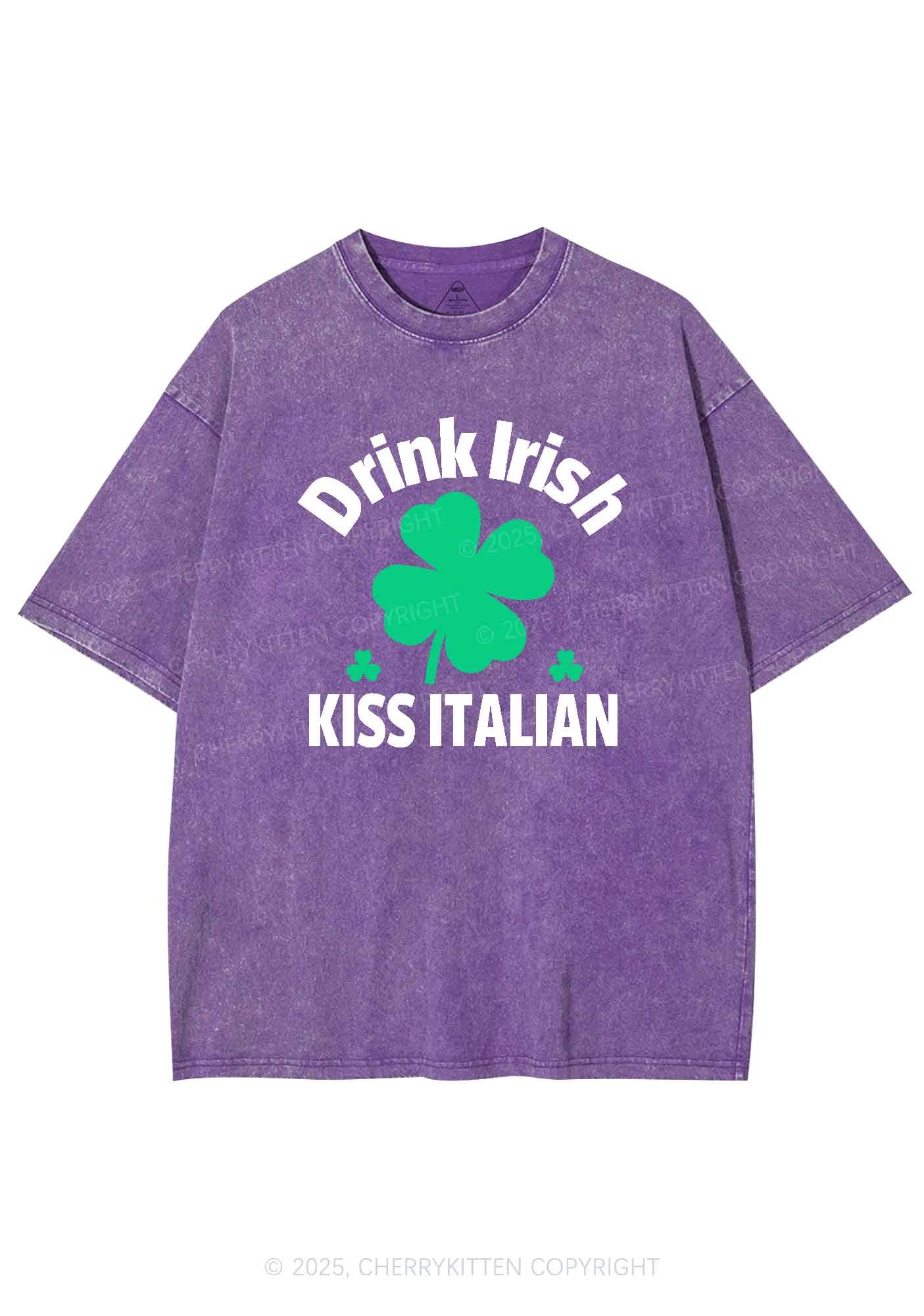 Drink Irish Kiss Italian St Patricks Y2K Washed Tee Cherrykitten - Image 7